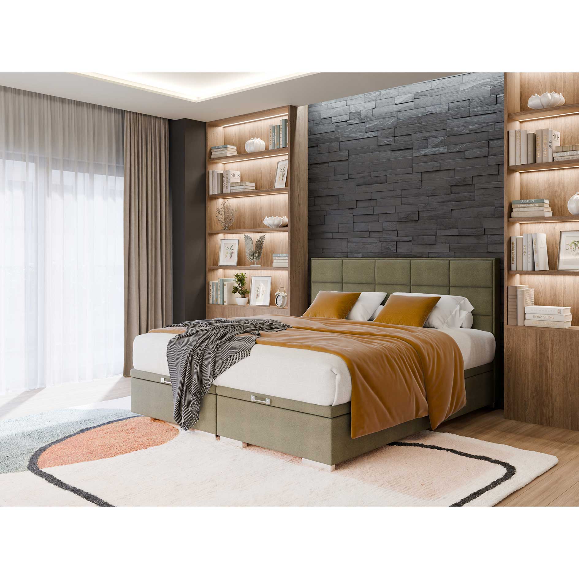 Boxspringbett - dunkelgrün - H3 - mit Bettkasten - 160x200 cm