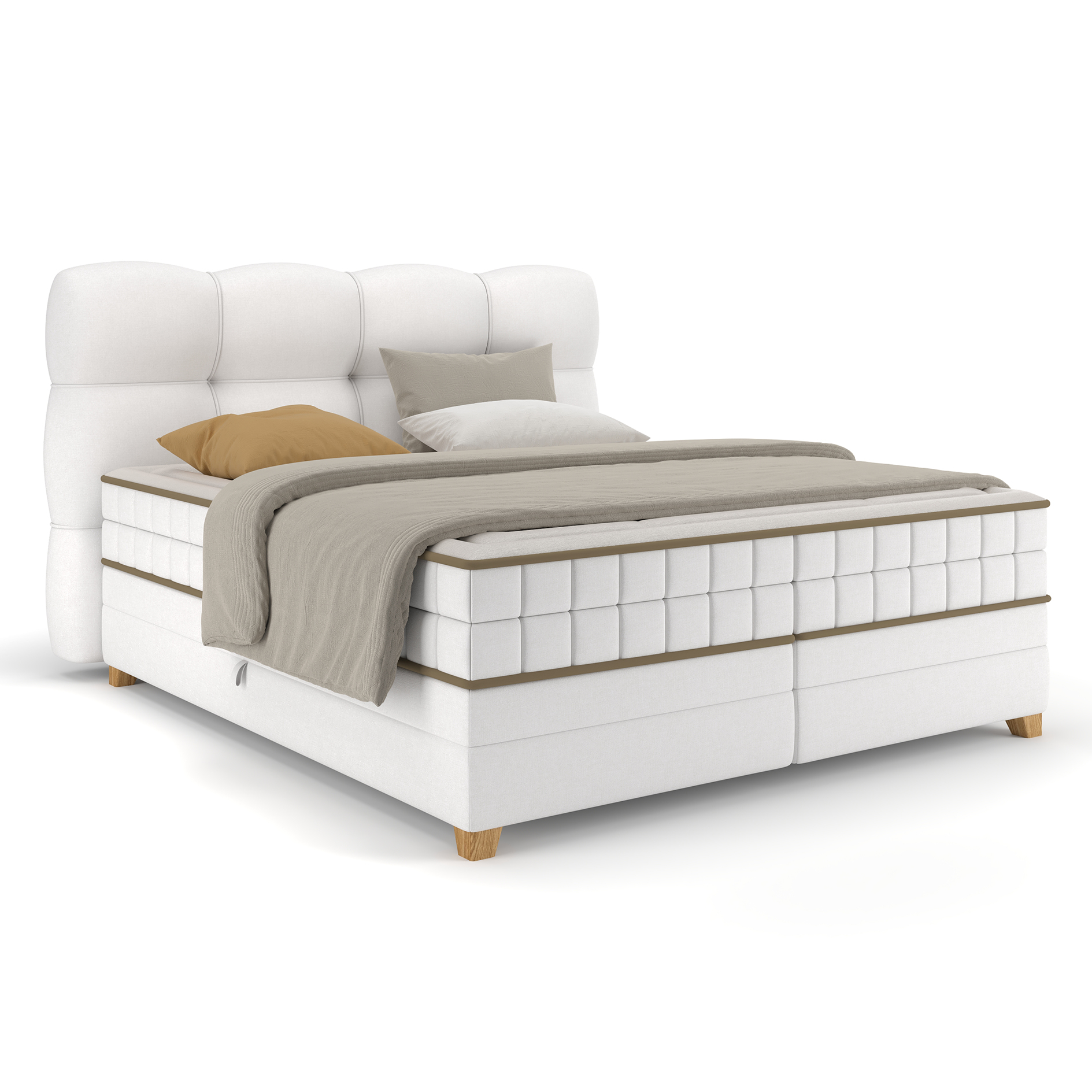 Boxspringbett - elfenbein - H2/H3 - Bettkasten - 160x200 cm