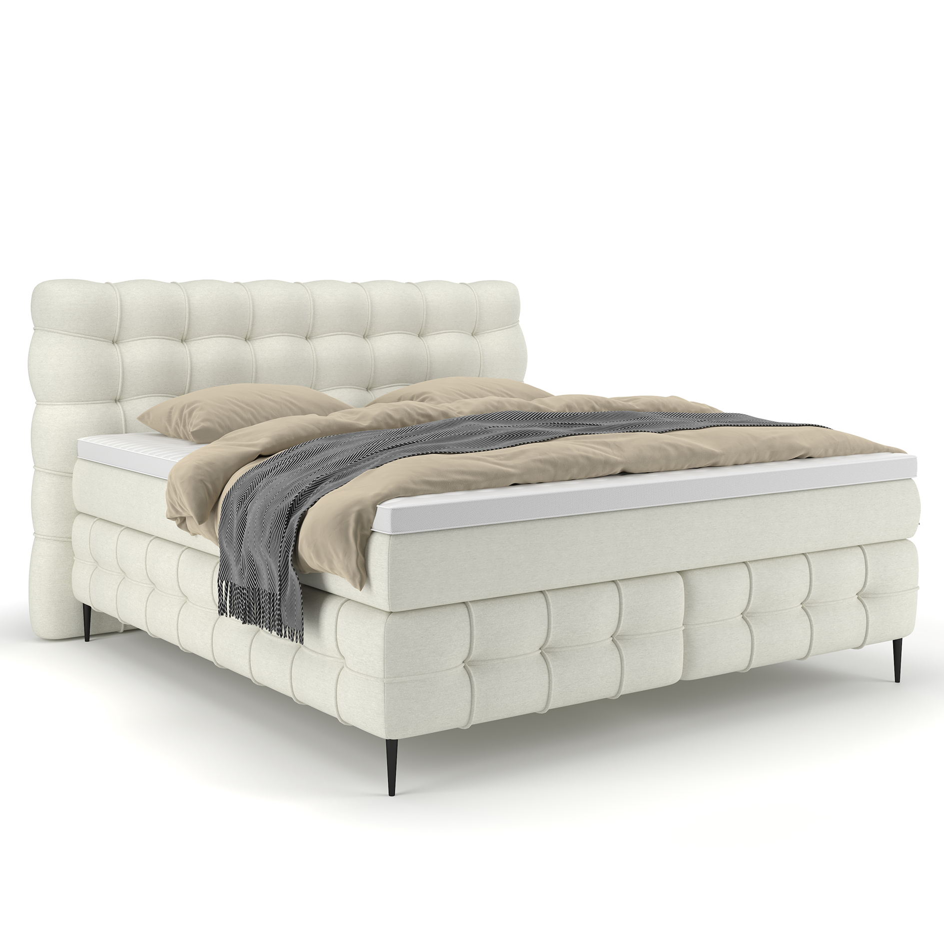Boxspringbett - elfenbein - Viskose-/Memoryschaumtopper - H2/H3 - 160x200 cm