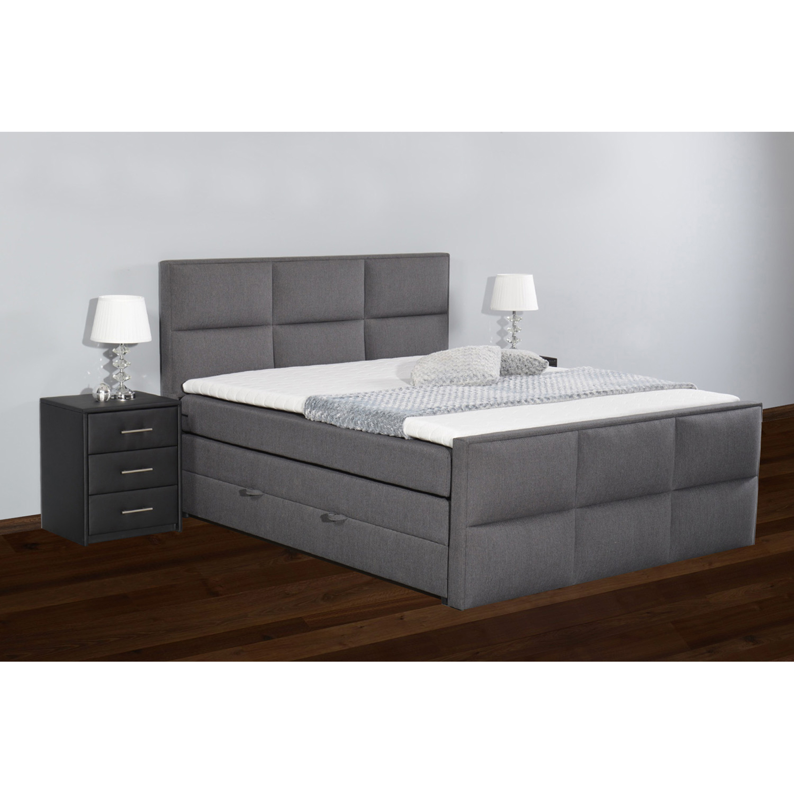 Boxspringbett - grau - Bettkasten - H3 - 180x200 cm