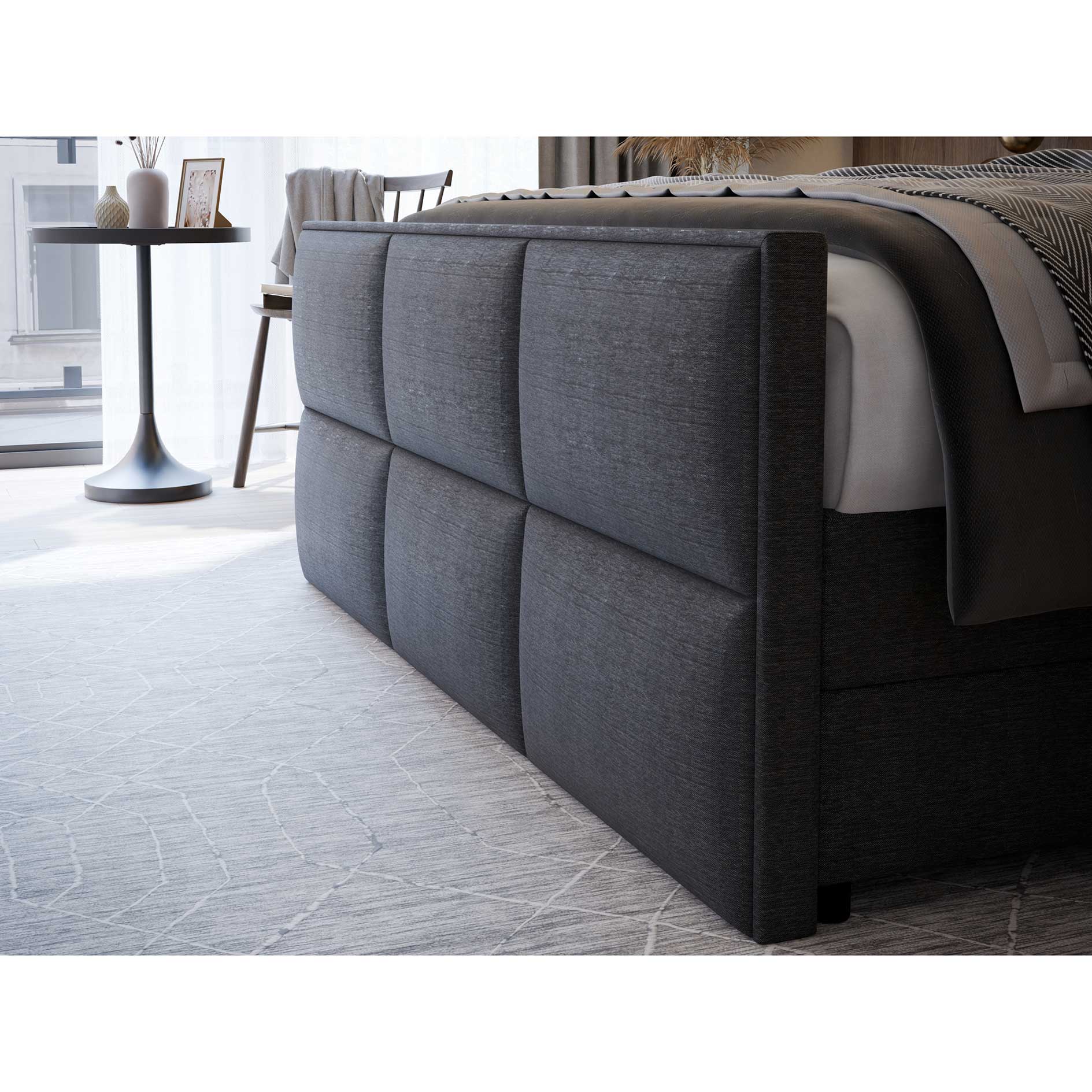 Boxspringbett - grau - Bettkasten - H3 - 180x200 cm