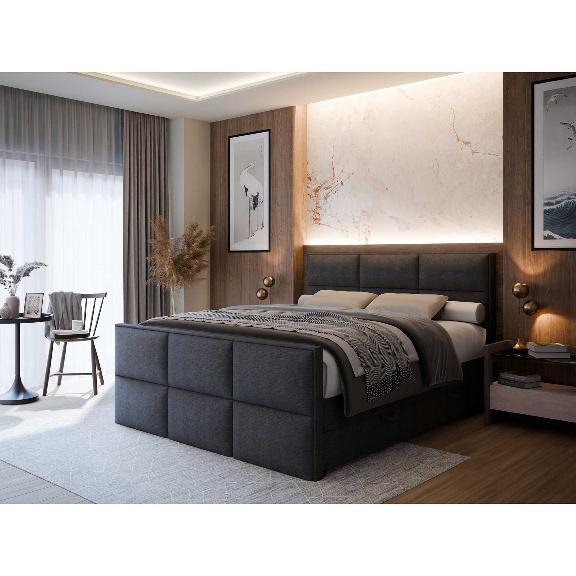 Boxspringbett - grau - Bettkasten - H3 - 180x200 cm