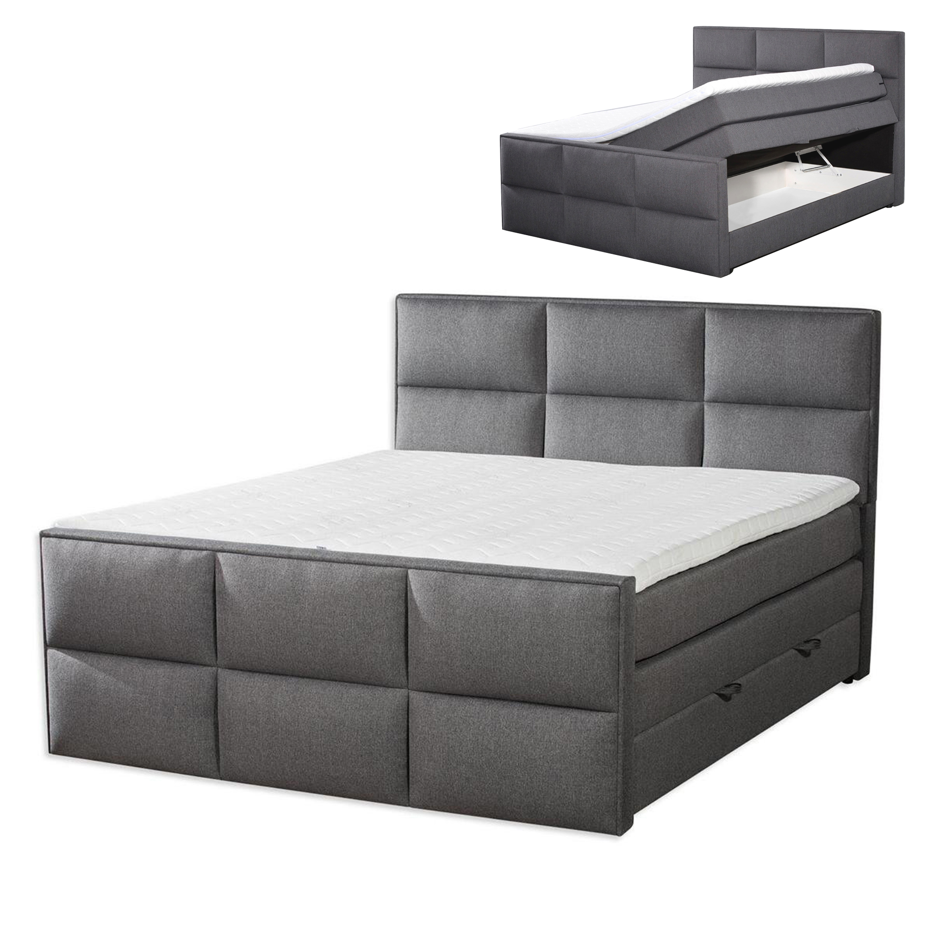 Boxspringbett - grau - Bettkasten - H3 - 180x200 cm