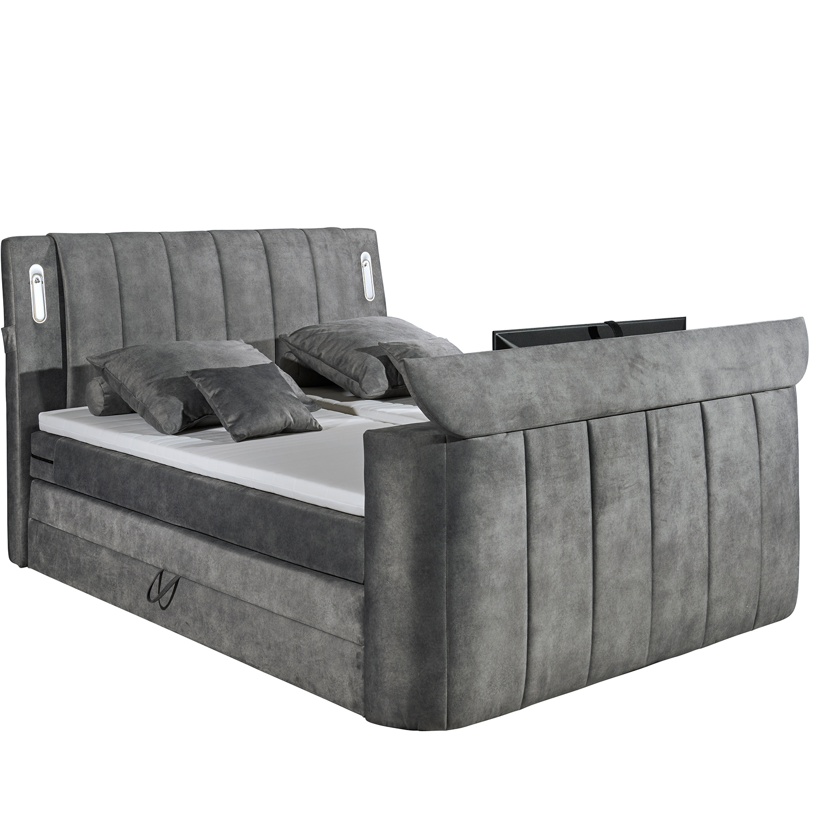 Boxspringbett - grau - H2 - Bettkasten - mit TV-Halterung - 180x200 cm