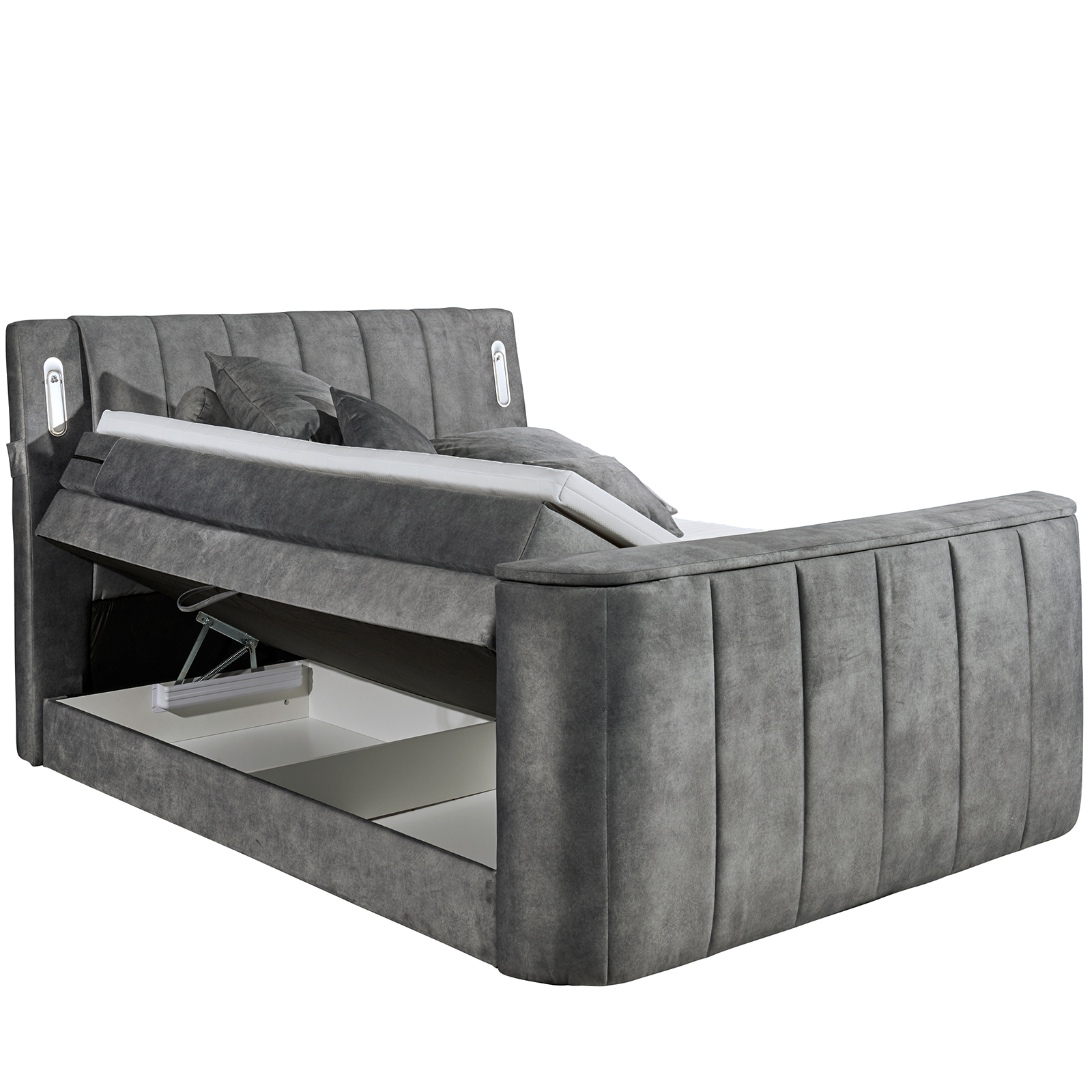 Boxspringbett - grau - H2 - Bettkasten - mit TV-Halterung - 180x200 cm