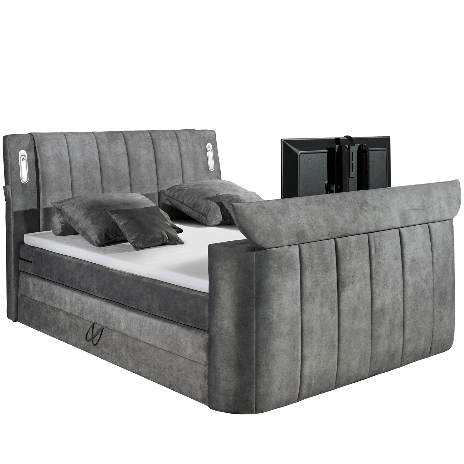 Boxspringbett - grau - H2 - Bettkasten - mit TV-Halterung - 180x200 cm