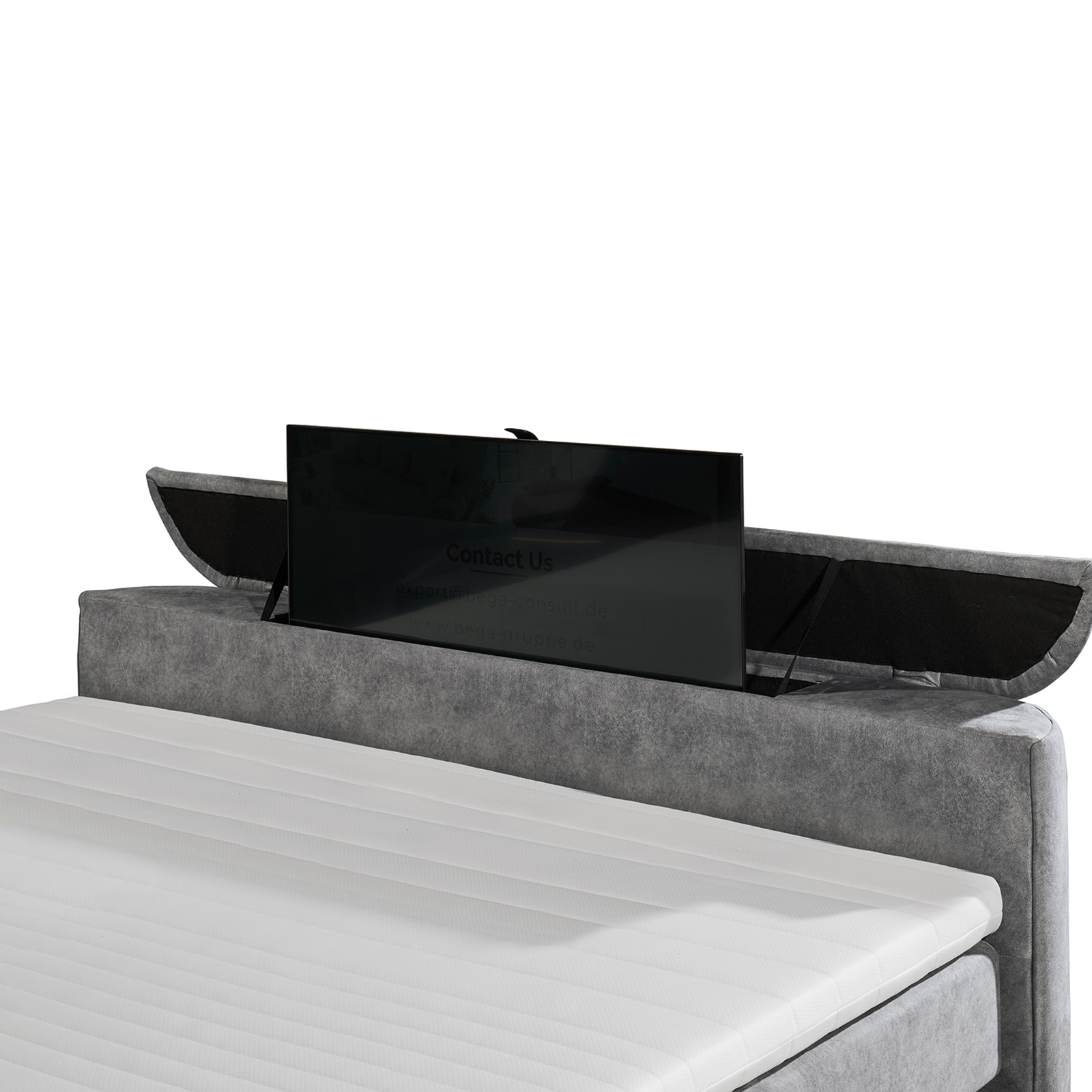 Boxspringbett - grau - H2 - Bettkasten - mit TV-Halterung - 180x200 cm