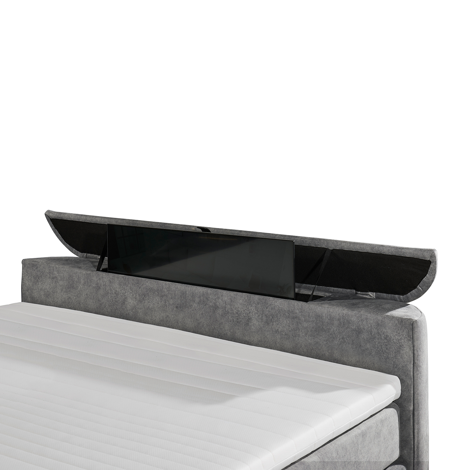 Boxspringbett - grau - H2 - Bettkasten - mit TV-Halterung - 180x200 cm