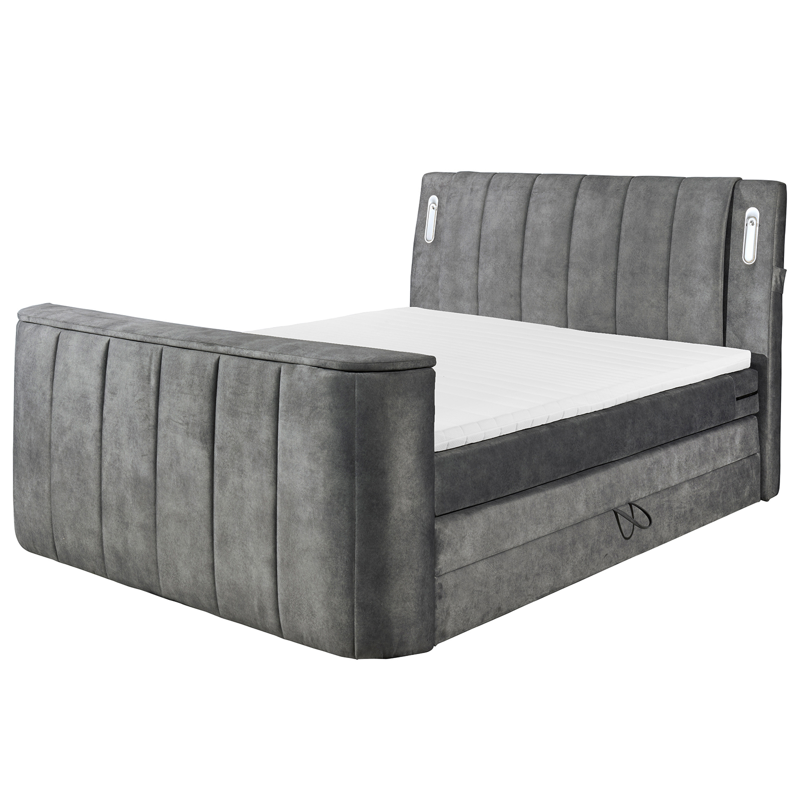 Boxspringbett - grau - H2 - Bettkasten - mit TV-Halterung - 180x200 cm