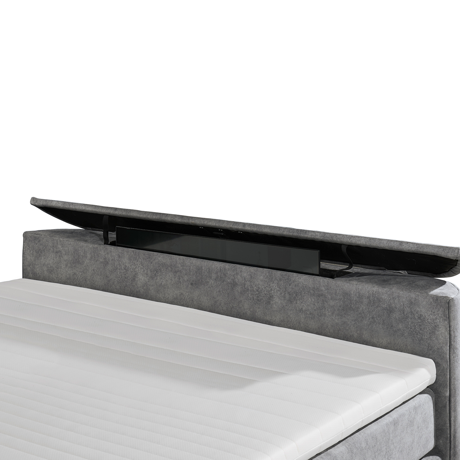 Boxspringbett - grau - H2 - Bettkasten - mit TV-Halterung - 180x200 cm
