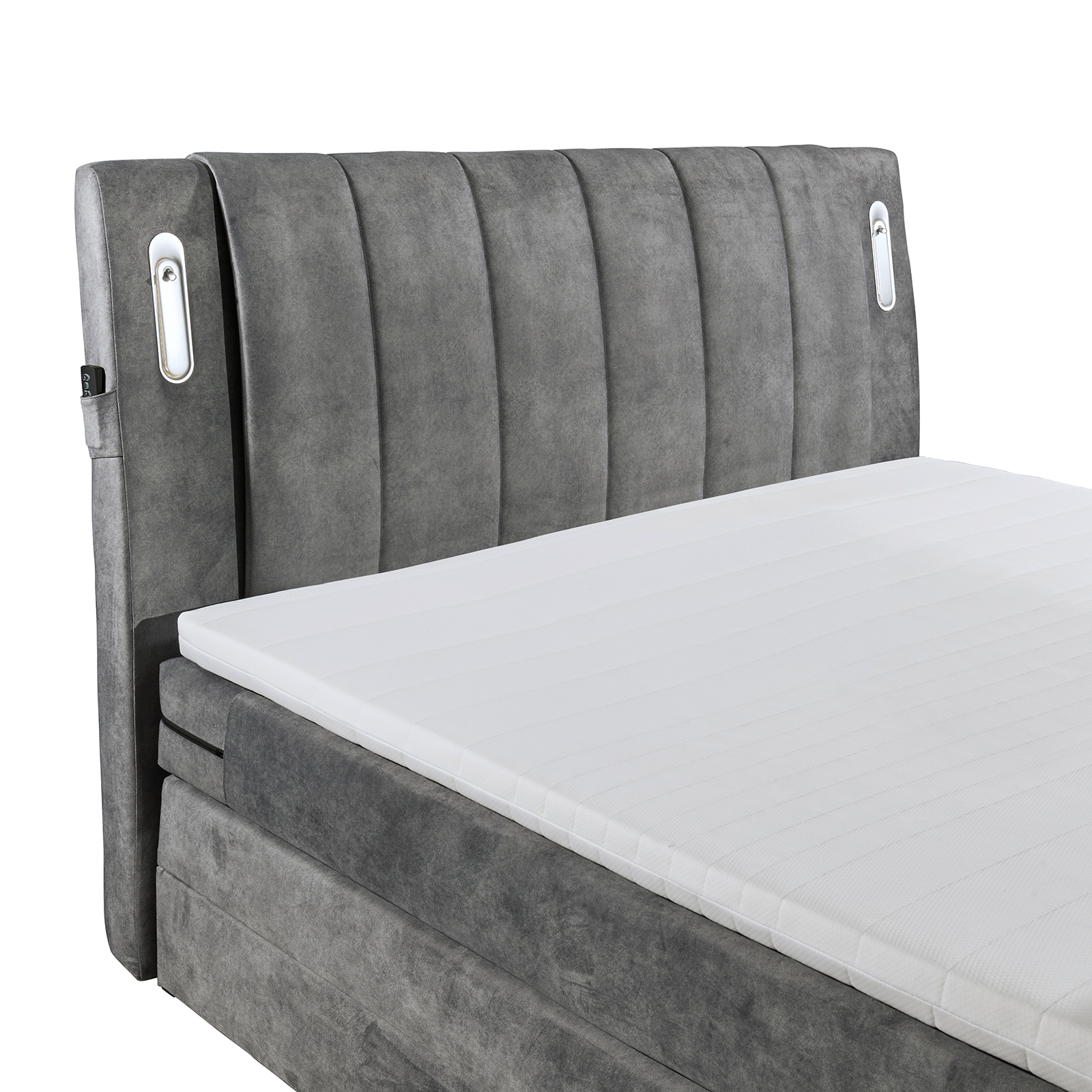 Boxspringbett - grau - H2 - Bettkasten - mit TV-Halterung - 180x200 cm