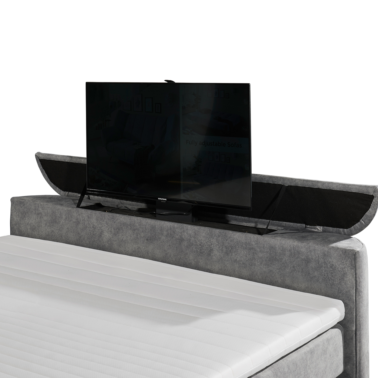 Boxspringbett - grau - H2 - Bettkasten - mit TV-Halterung - 180x200 cm