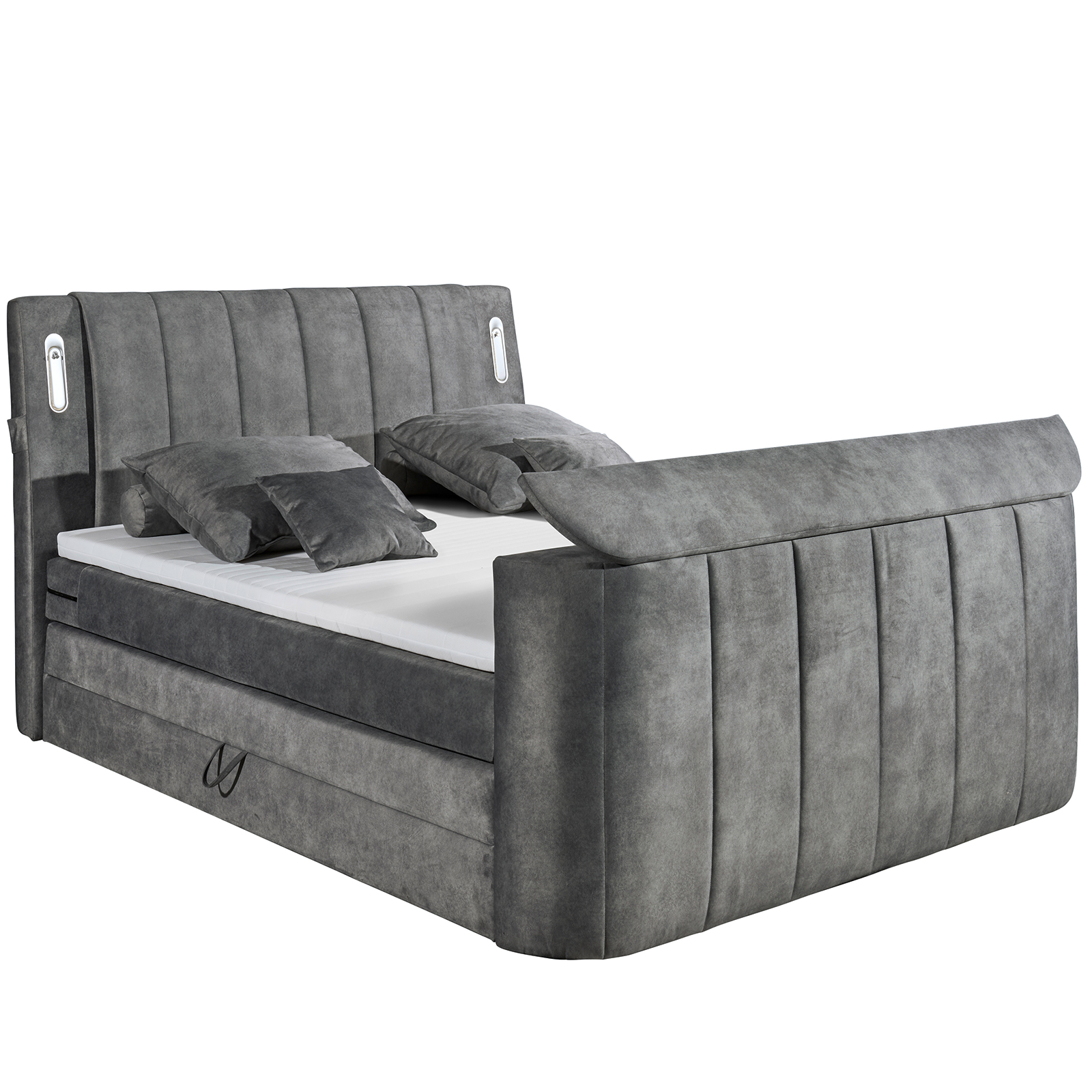 Boxspringbett - grau - H2 - Bettkasten - mit TV-Halterung - 180x200 cm