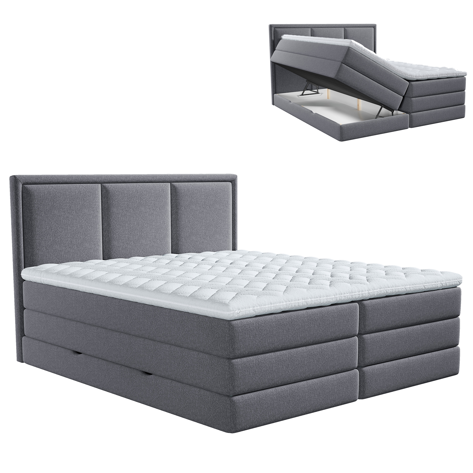 Boxspringbett - grau - H2/H3 - Bettkasten - inklusive Topper - 160x200 cm