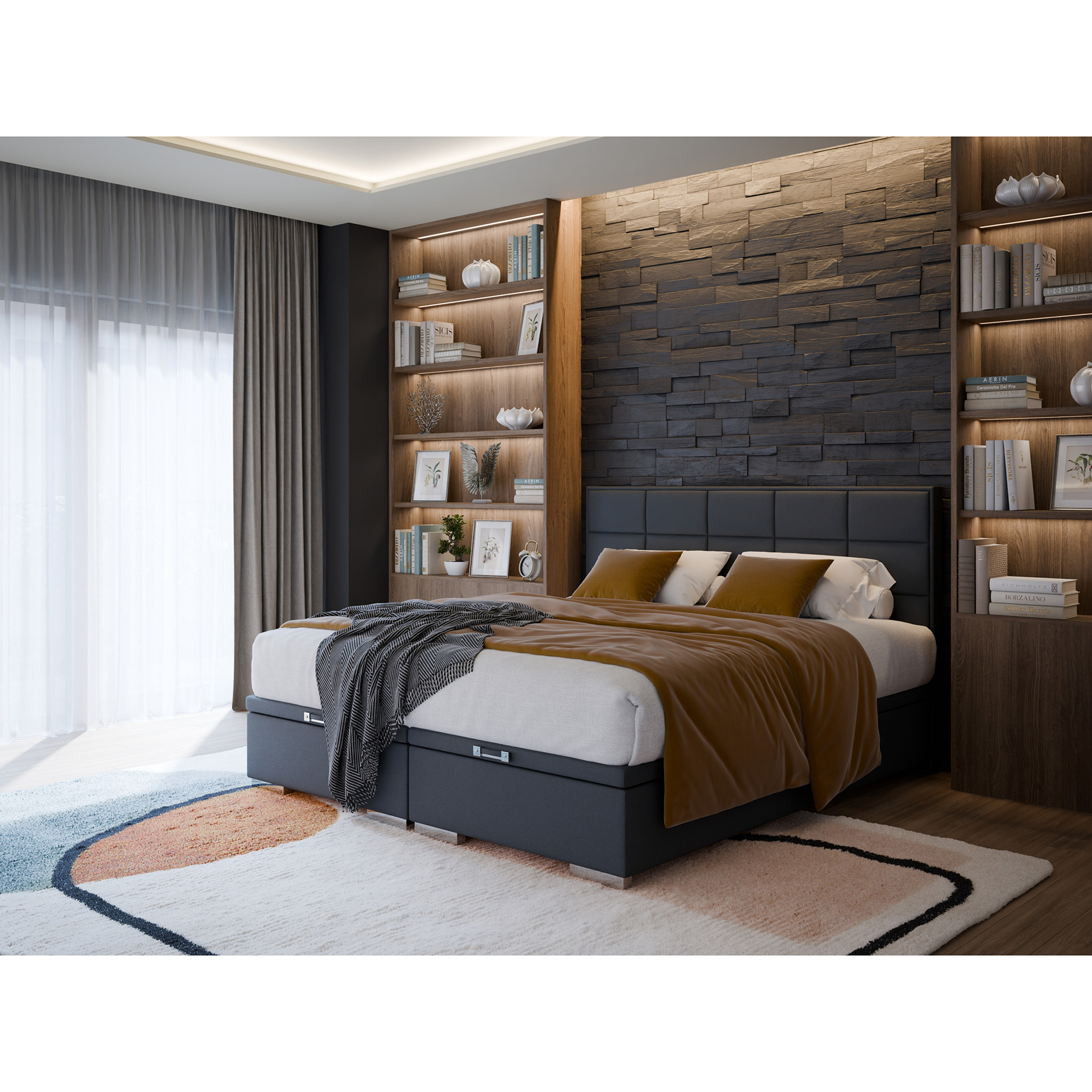 Boxspringbett - grau - H3 - 160x200 cm