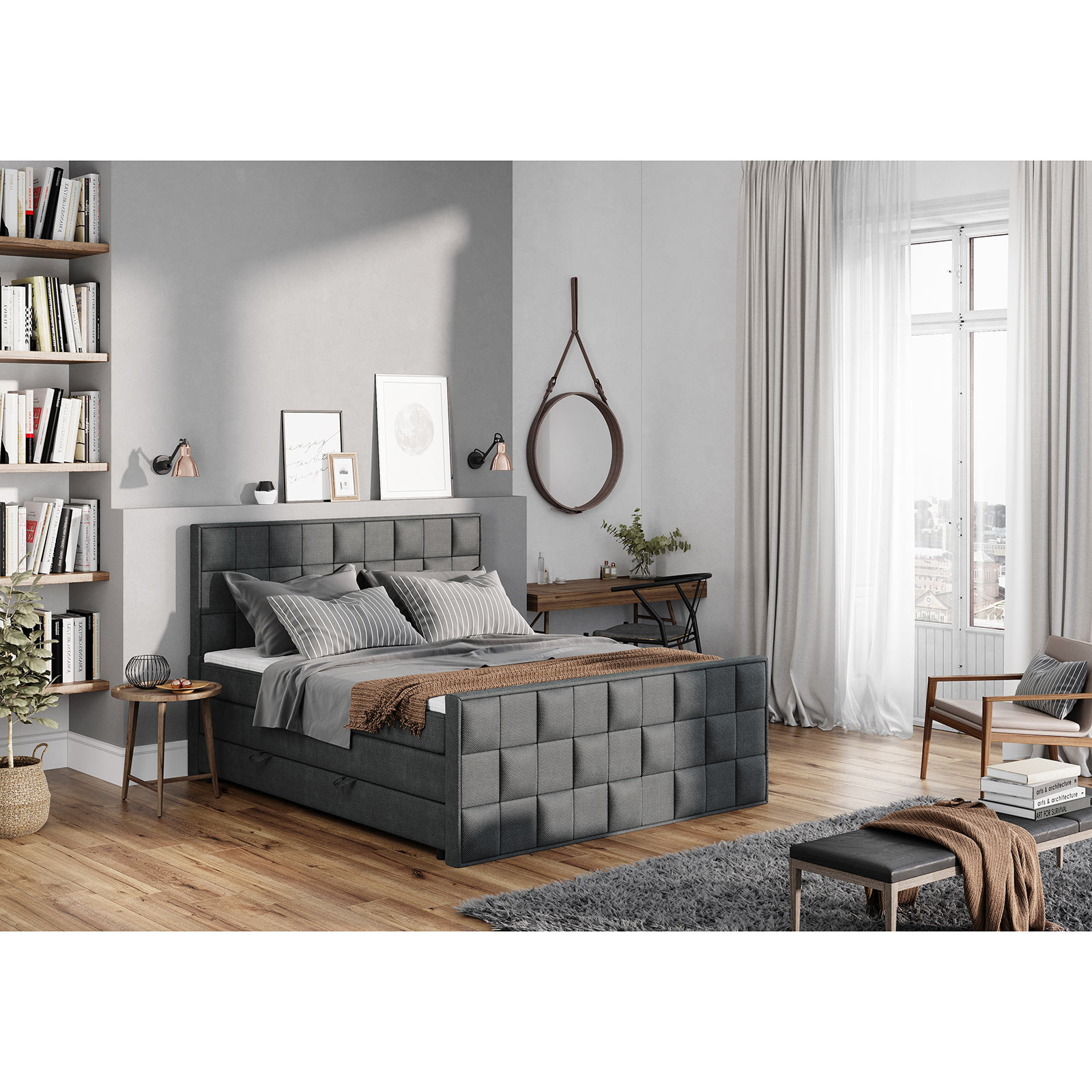 Boxspringbett - grau - H3 - 180x200 cm