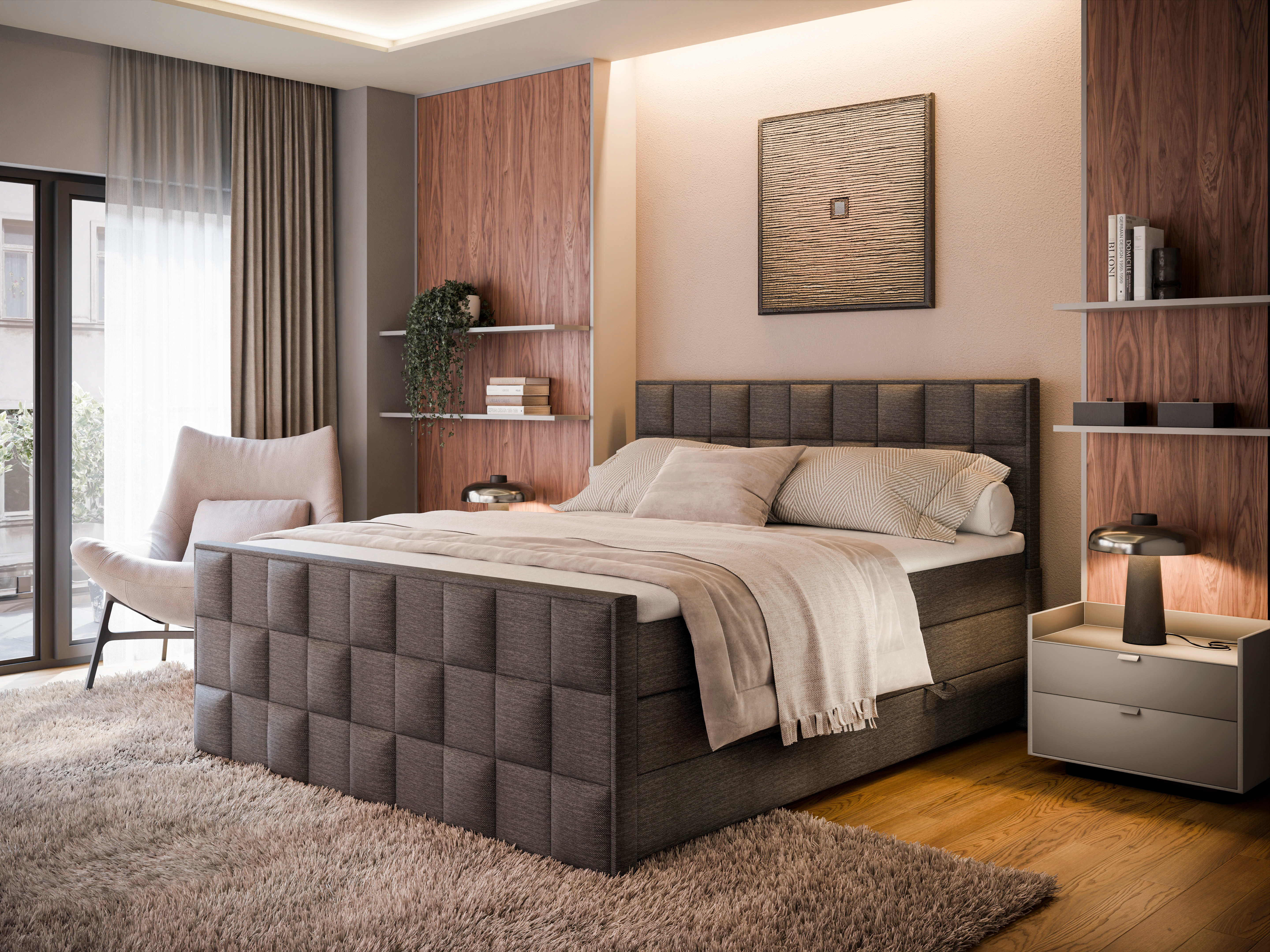 Boxspringbett - grau - H3 - 180x200 cm