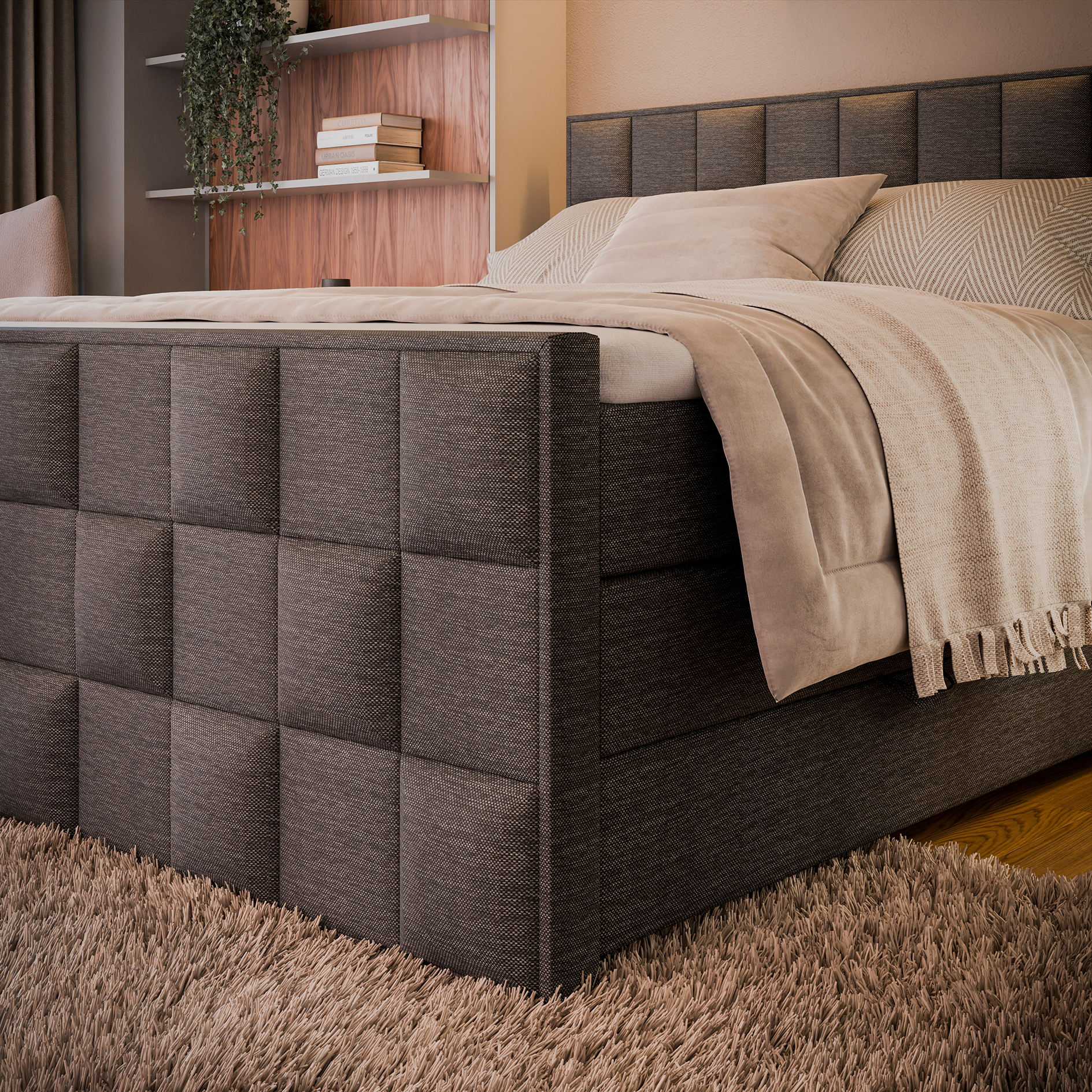 Boxspringbett - grau - H3 - 180x200 cm