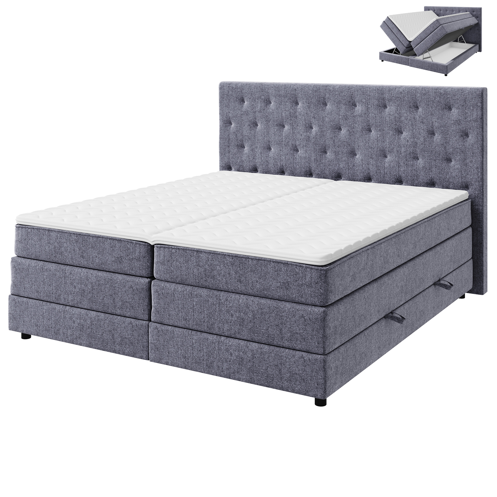 Boxspringbett - grau - H3 - 180x200 cm