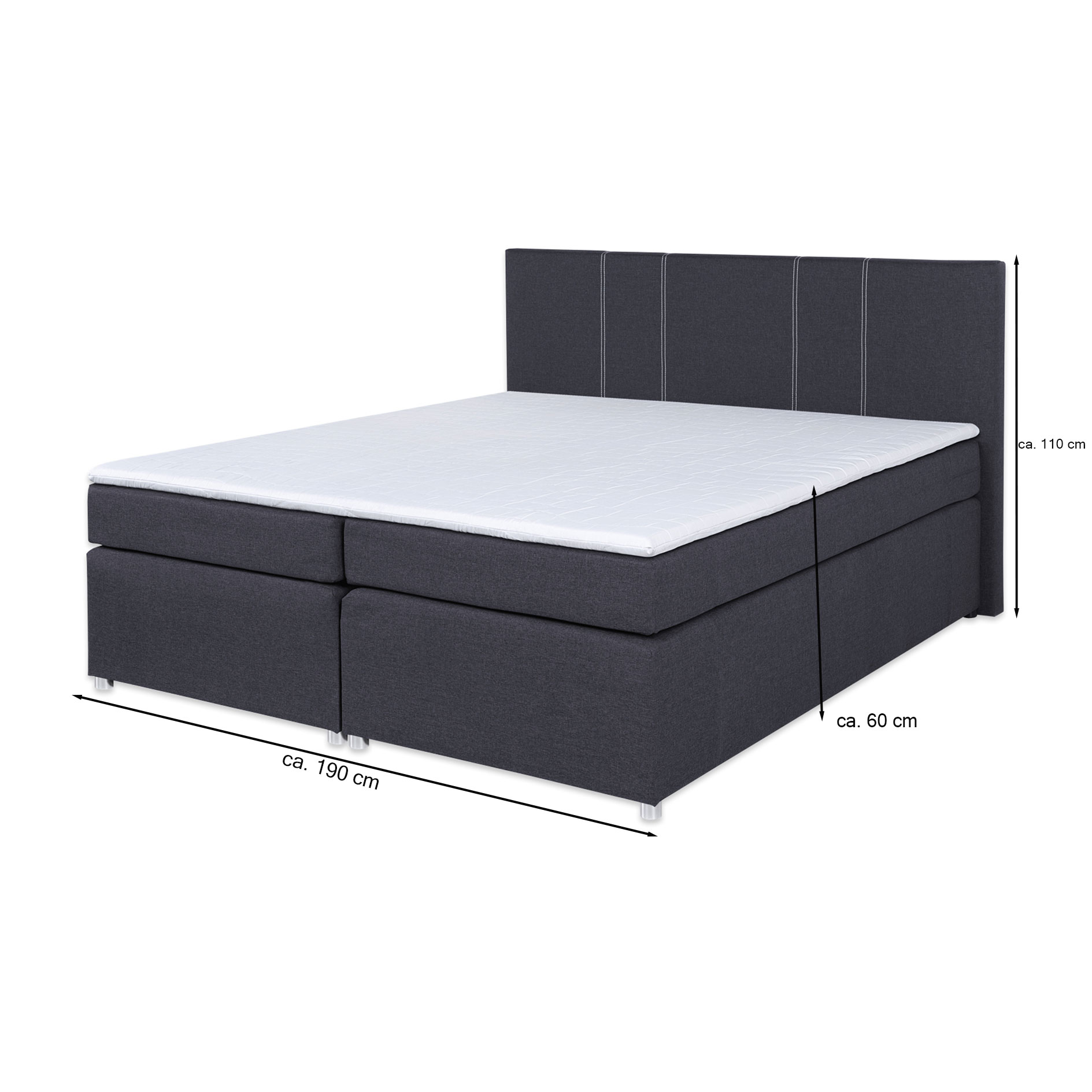Boxspringbett - grau - H3 - Bonell-Federkern - 180x200 cm
