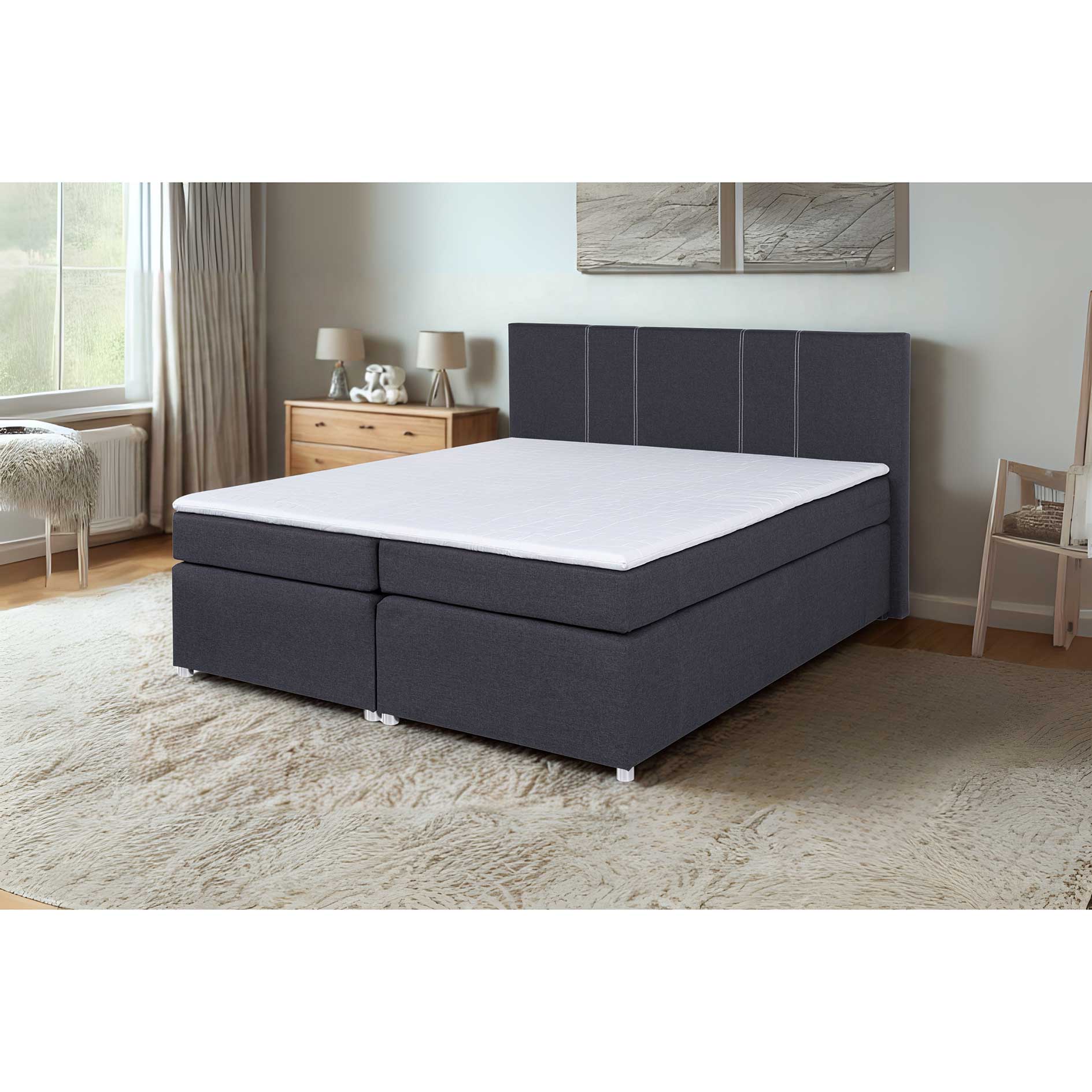 Boxspringbett - grau - H3 - Bonell-Federkern - 180x200 cm