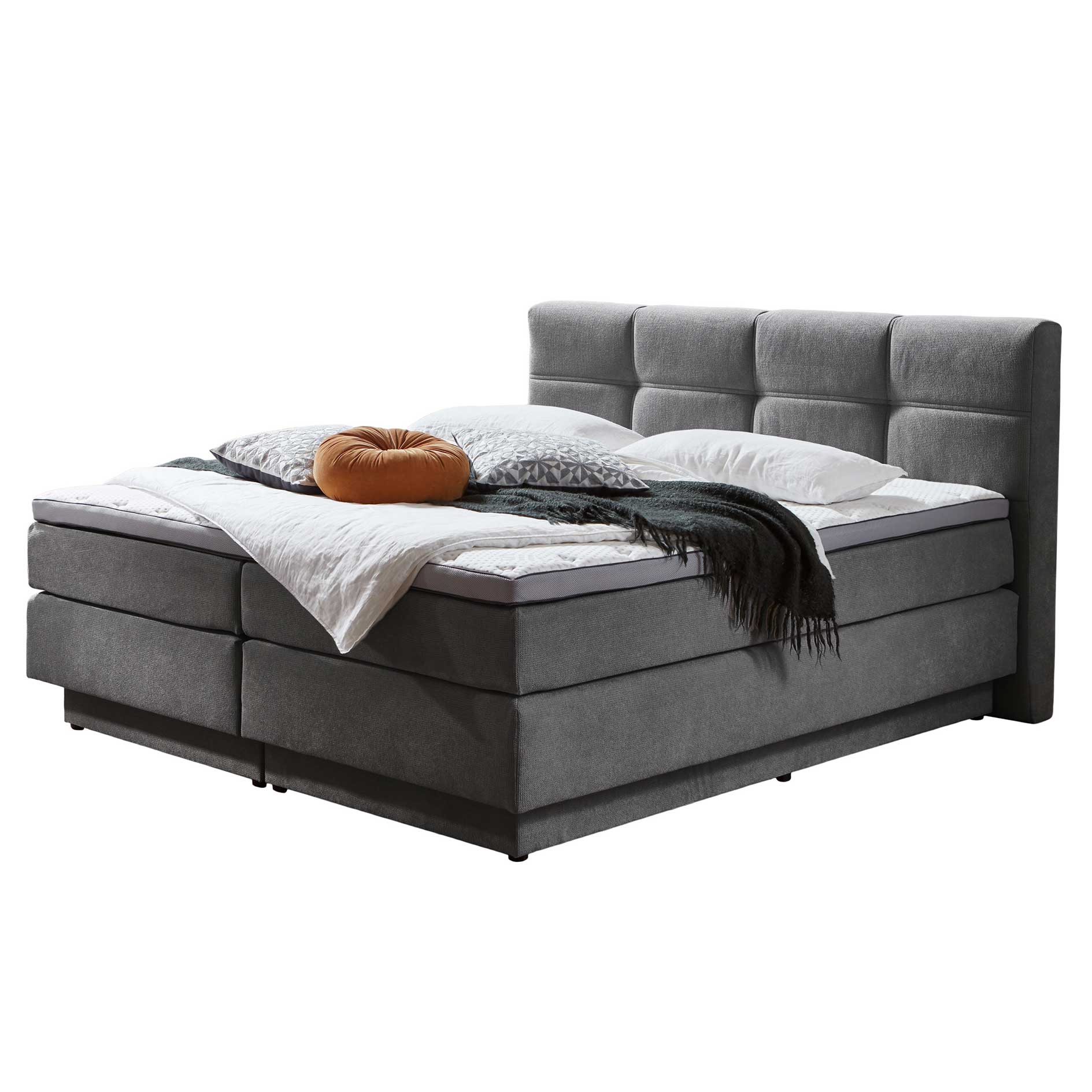 Boxspringbett - grau - H3/H4 - mit Bettkasten - 180x200 cm