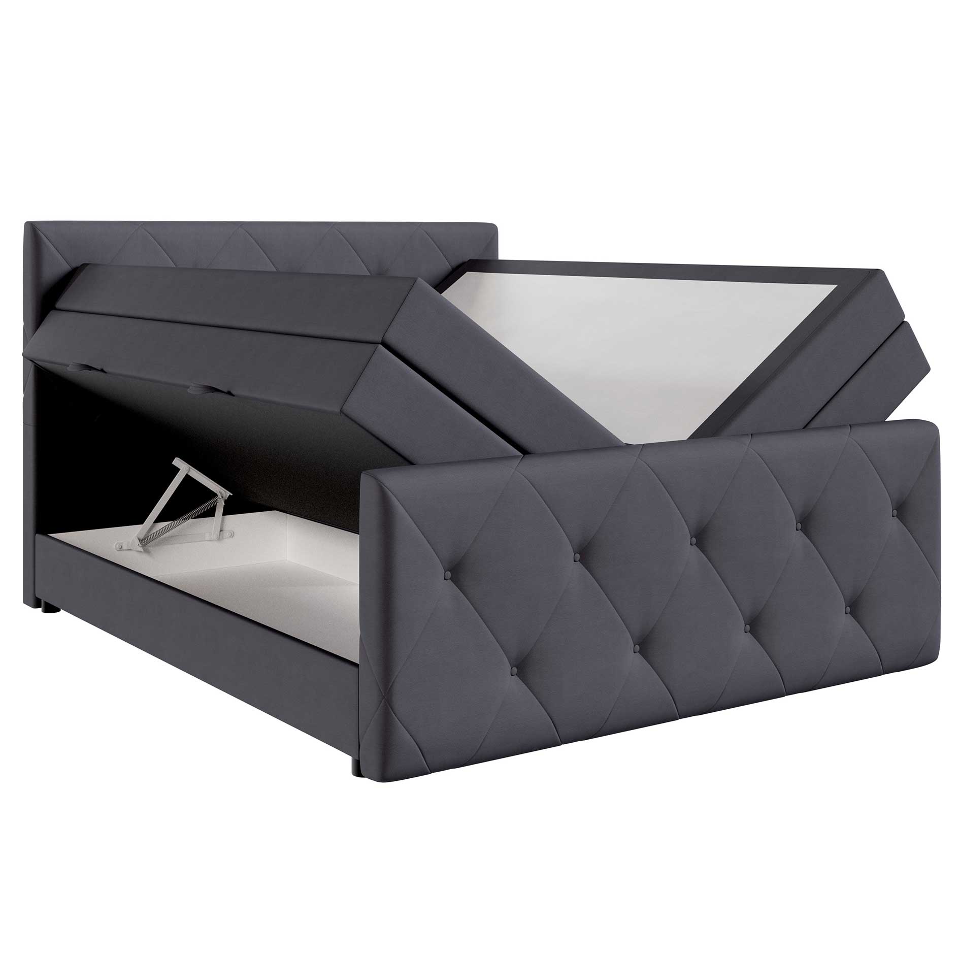 Boxspringbett - grau - H3 - mit Bettkasten - 180x200 cm