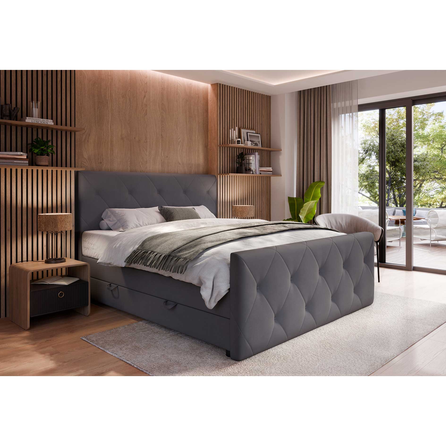 Boxspringbett - grau - H3 - mit Bettkasten - 180x200 cm