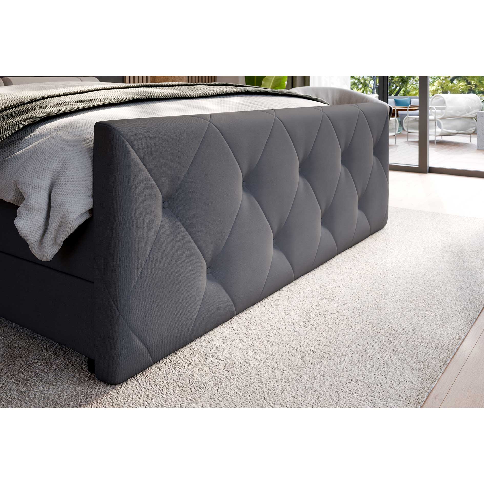 Boxspringbett - grau - H3 - mit Bettkasten - 180x200 cm