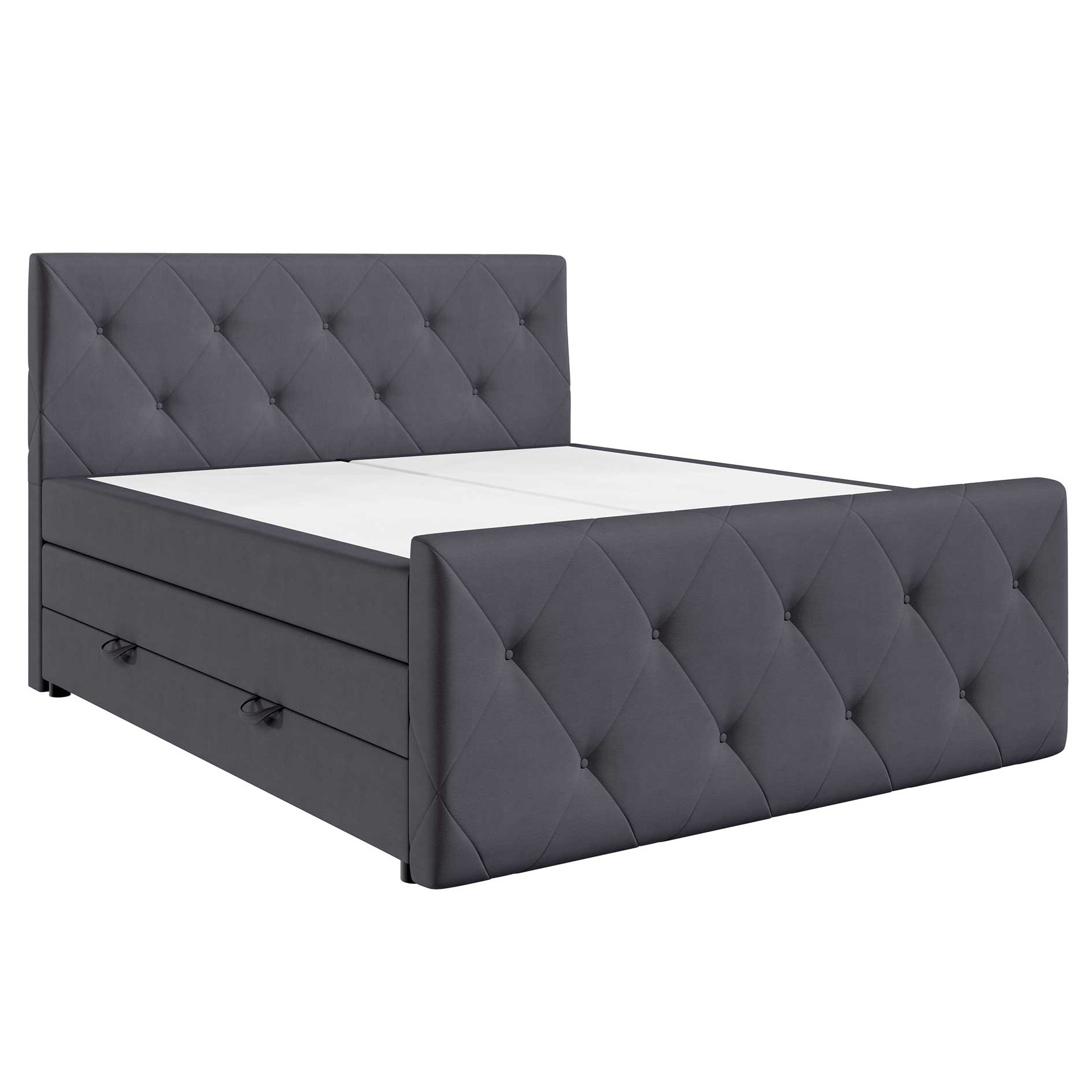 Boxspringbett - grau - H3 - mit Bettkasten - 180x200 cm