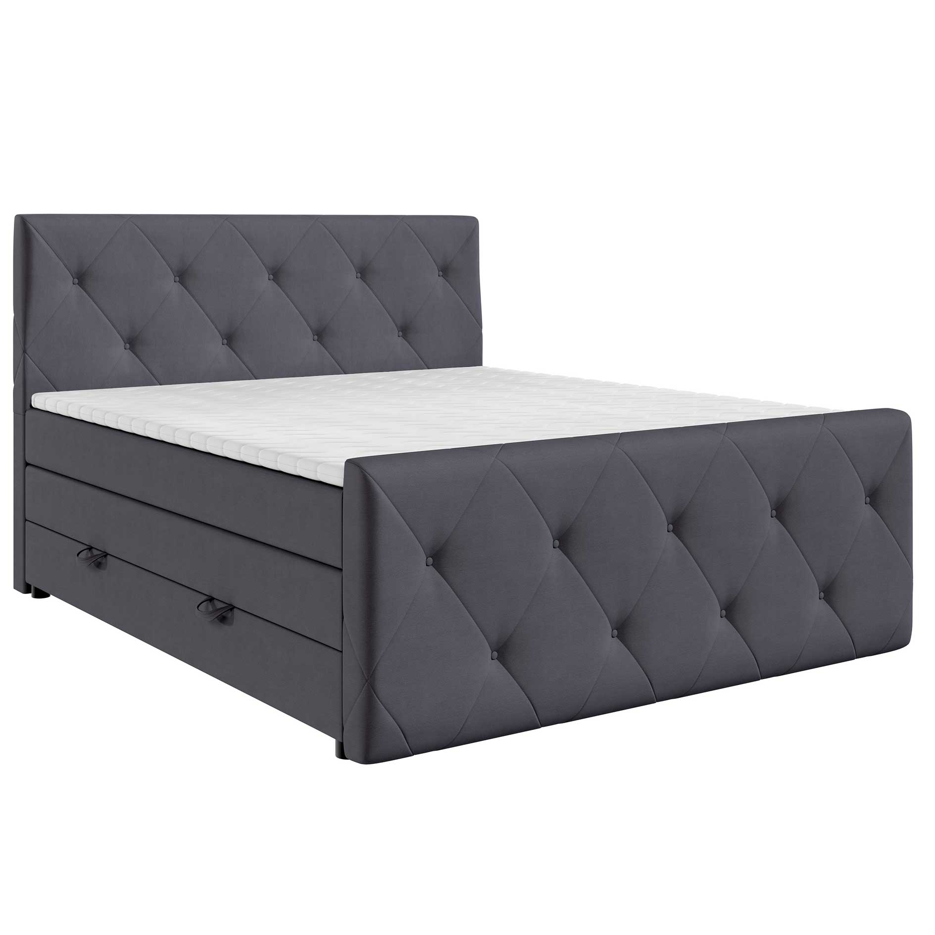 Boxspringbett - grau - H3 - mit Bettkasten - 180x200 cm