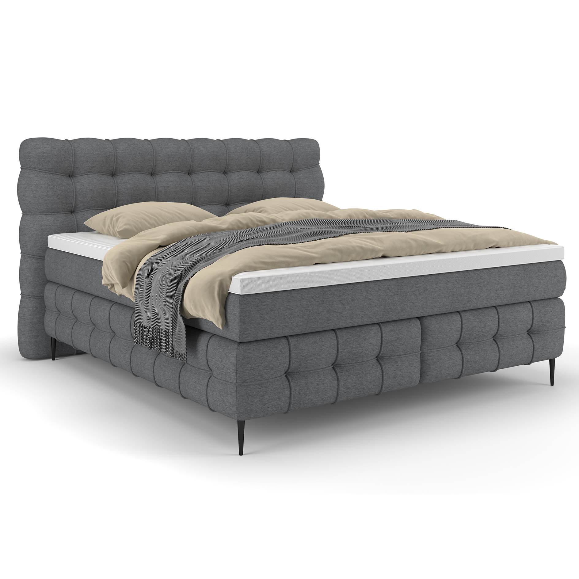 Boxspringbett - grau - Kaltschaumtopper - H2/H3 - 160x200 cm