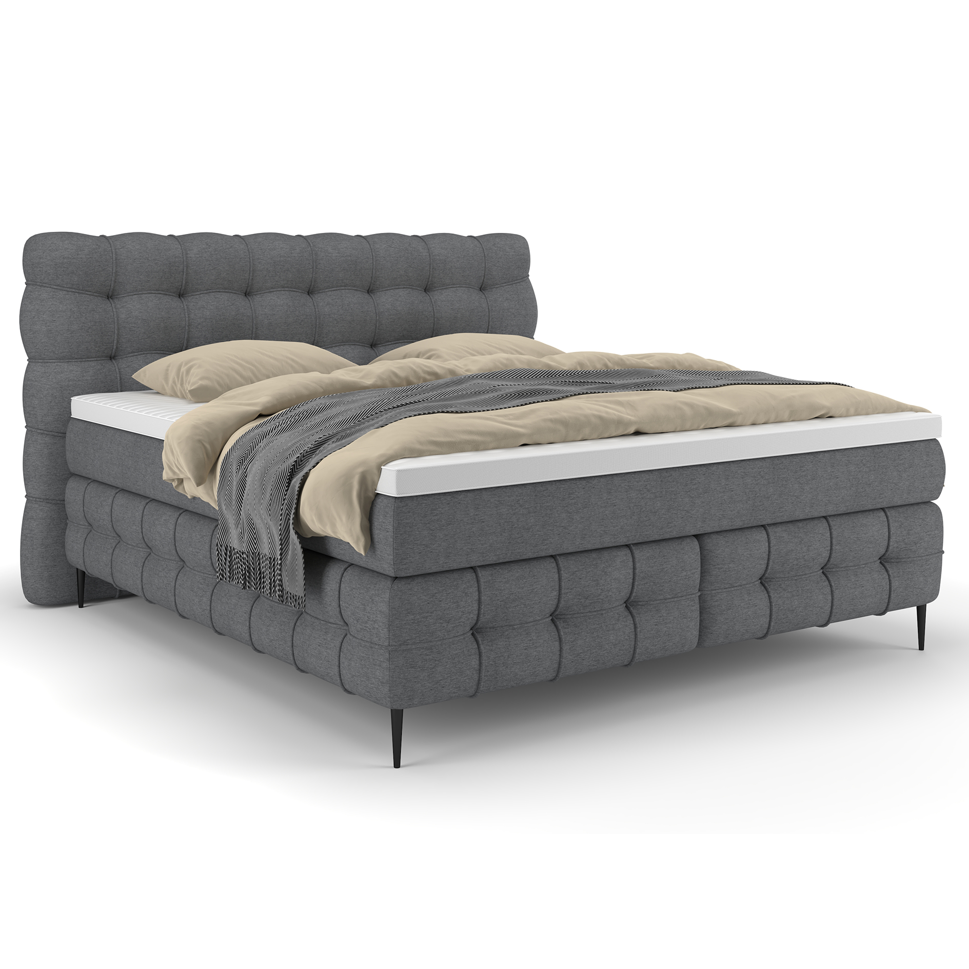 Boxspringbett - grau - Kaltschaumtopper - H2/H3 - 180x200 cm