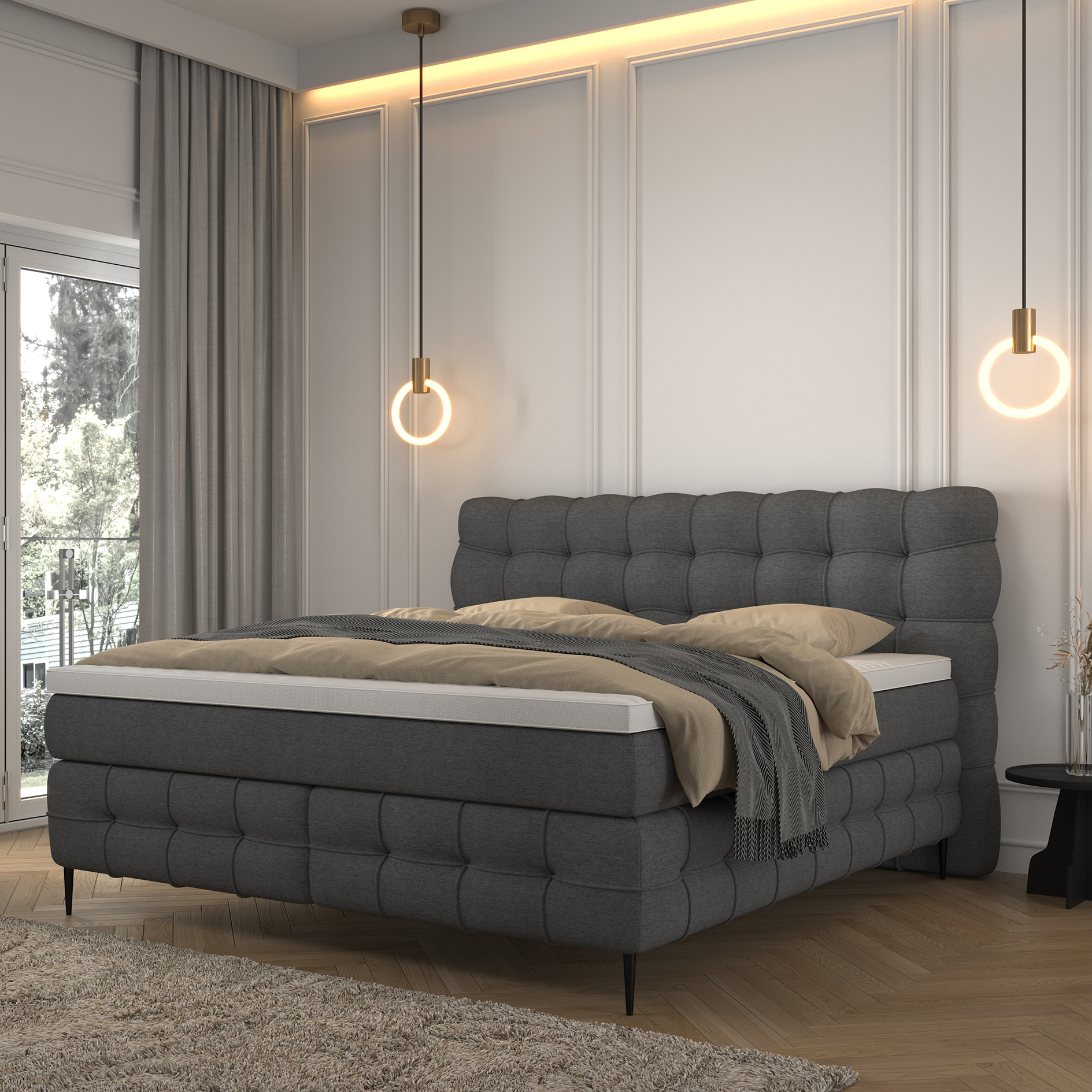 Boxspringbett - grau - Viskose-/Memoryschaumtopper - H2/H3 - 180x200 cm 