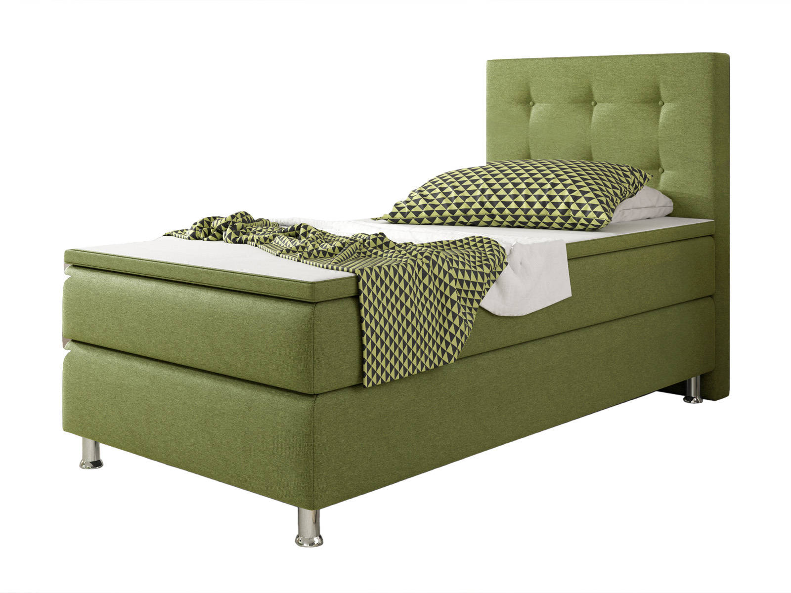 Boxspringbett - grün - mit Topper - H3 - 90x200 cm