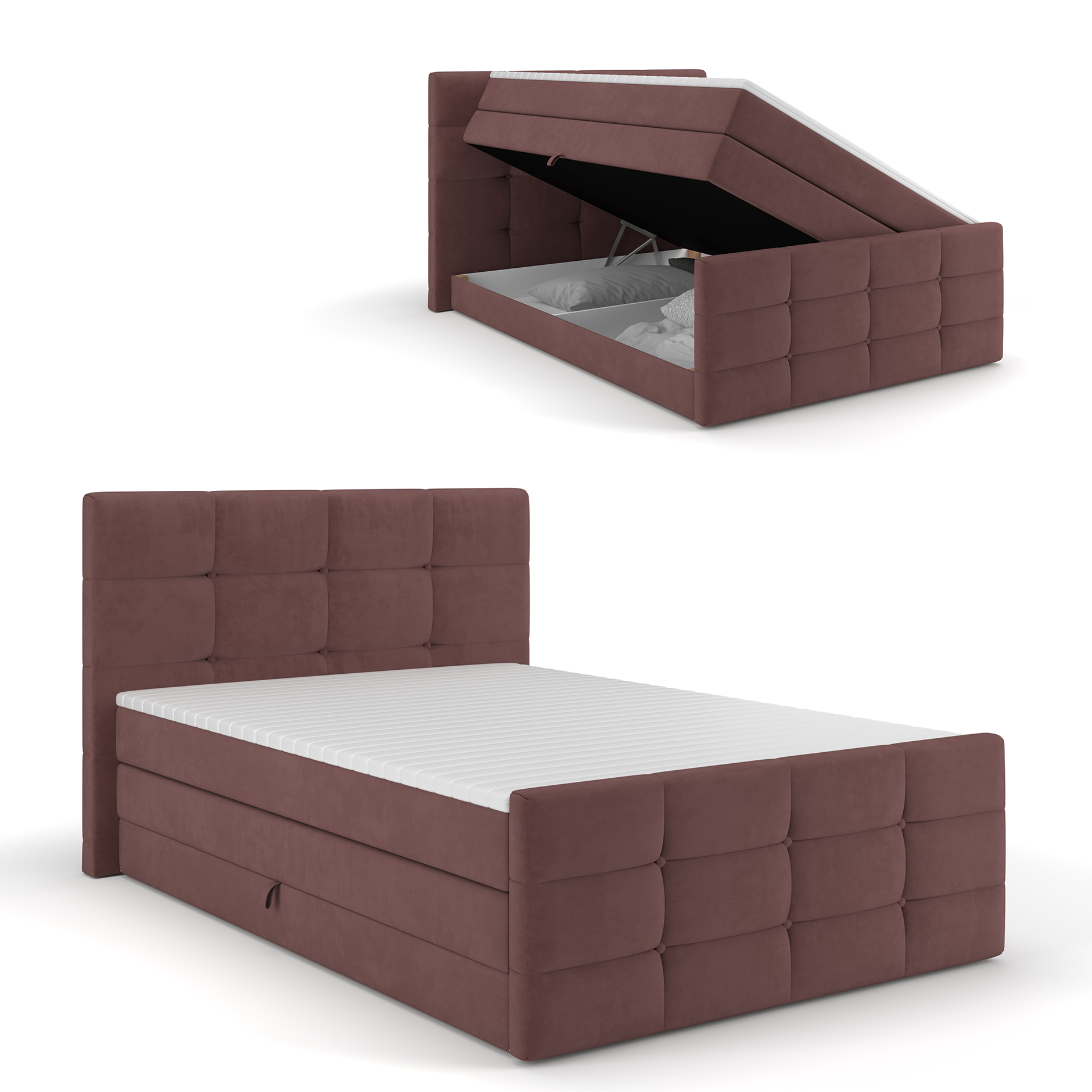 Boxspringbett - heidekraut - mit Bettkasten - H2 - 120x200 cm