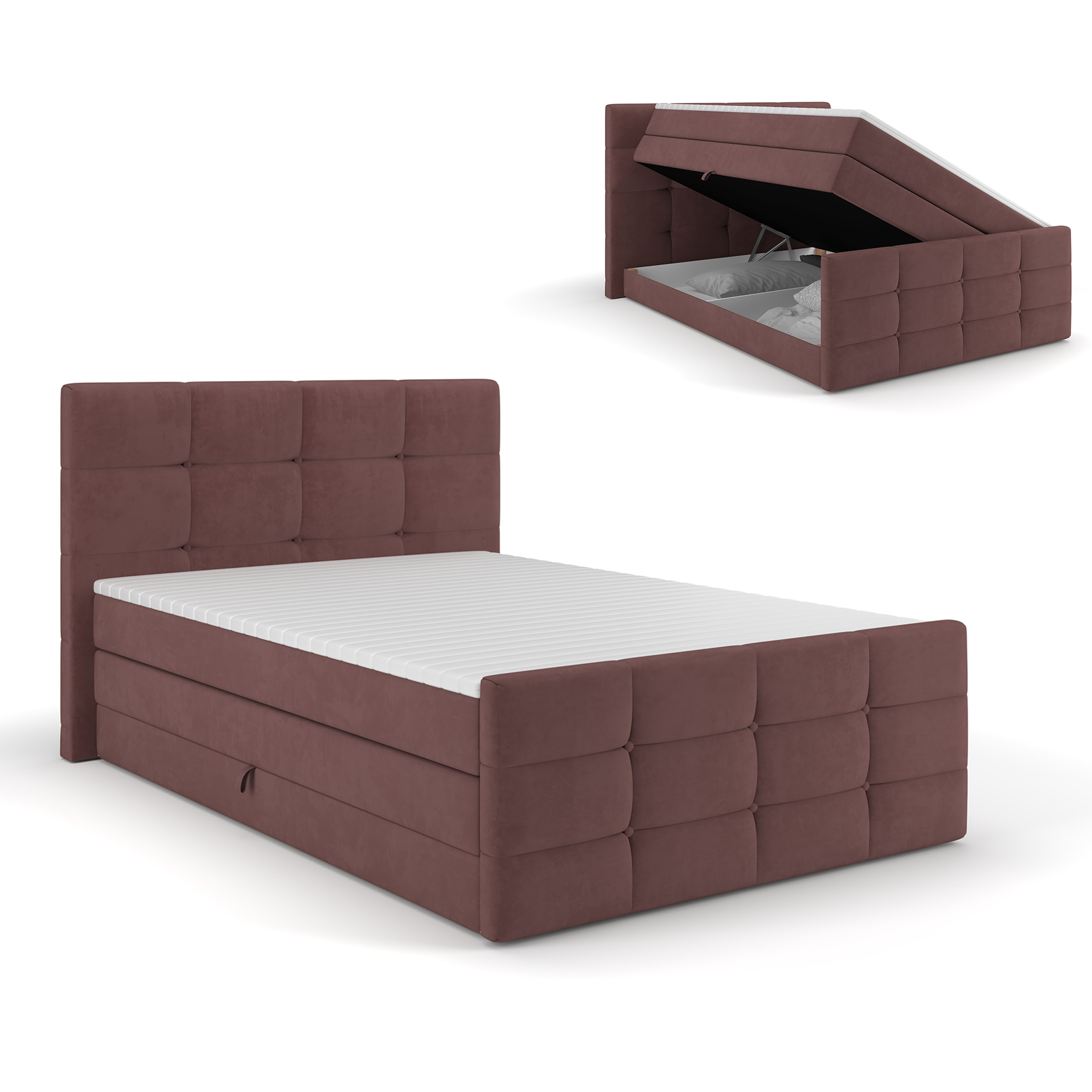 Boxspringbett - heidekraut - mit Bettkasten - H2 - 140x200 cm