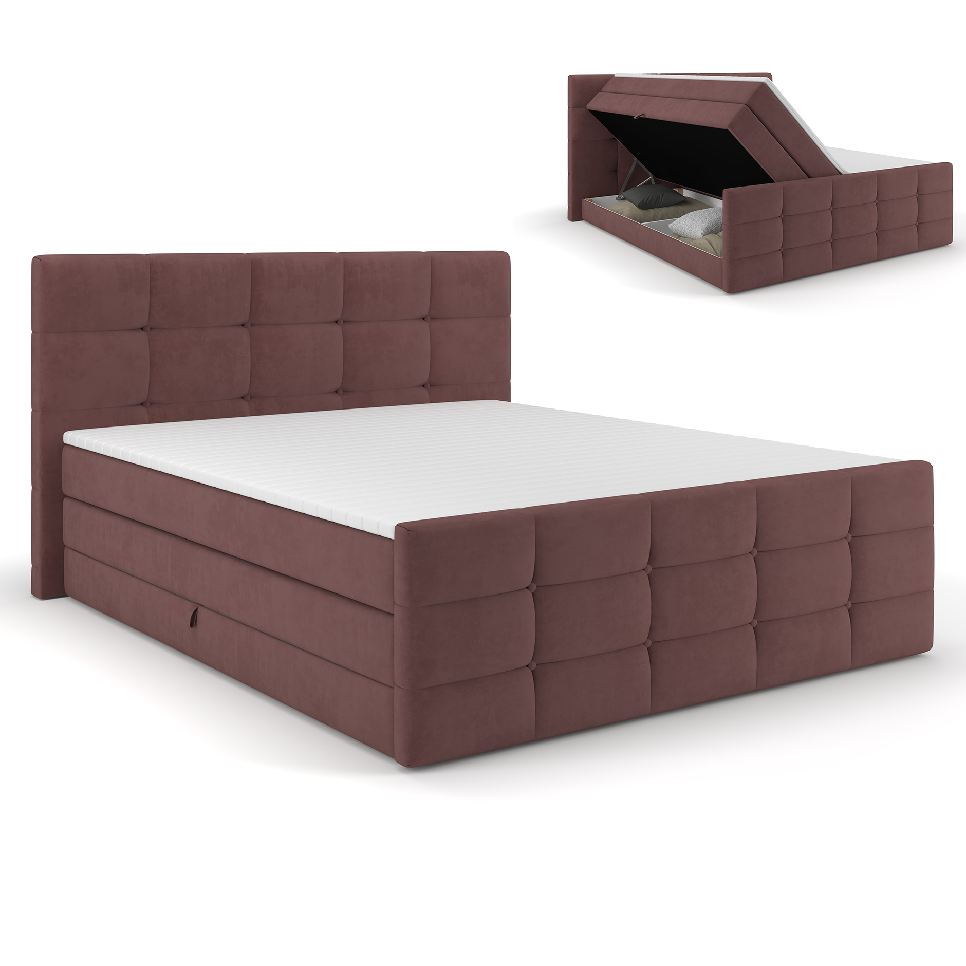 Boxspringbett - heidekraut - mit Bettkasten - H2 - 160x200 cm