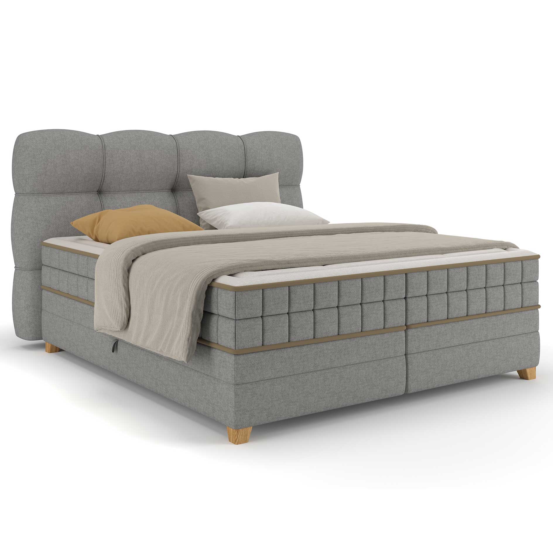 Boxspringbett - hellgrau - H2/H3 - Bettkasten - 160x200 cm