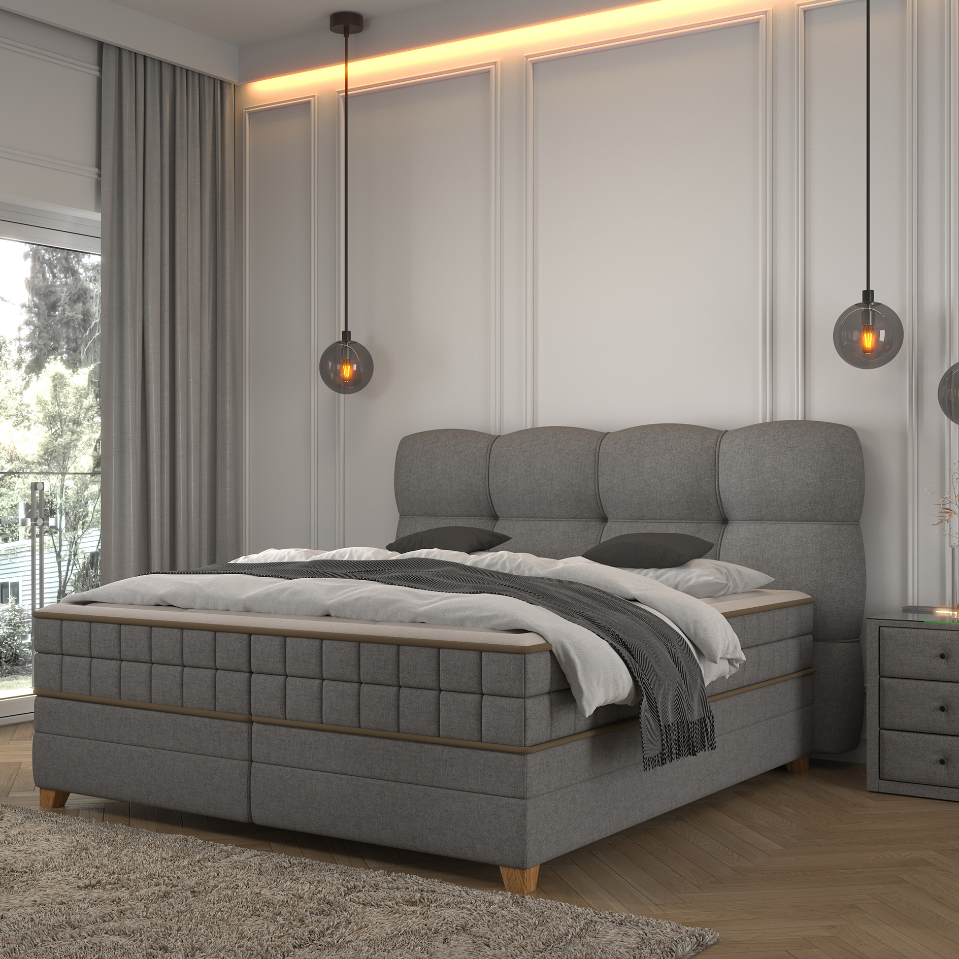 Boxspringbett - hellgrau - H2/H3 - Bettkasten - 180x200 cm 
