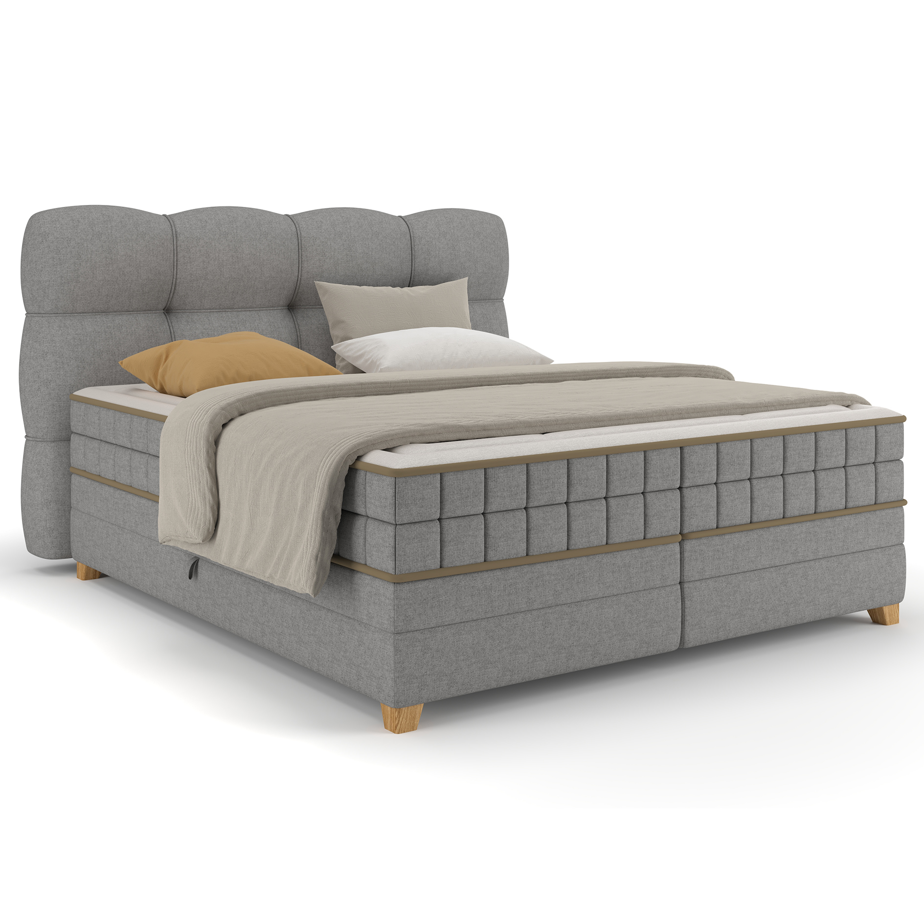 Boxspringbett - hellgrau - H2/H3 - Bettkasten - 180x200 cm 