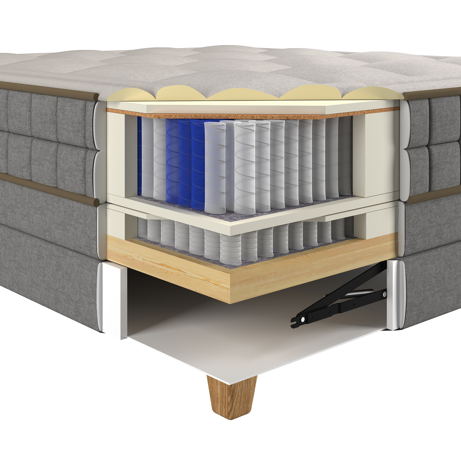 Boxspringbett - hellgrau - H2/H3 - Bettkasten - 180x200 cm 