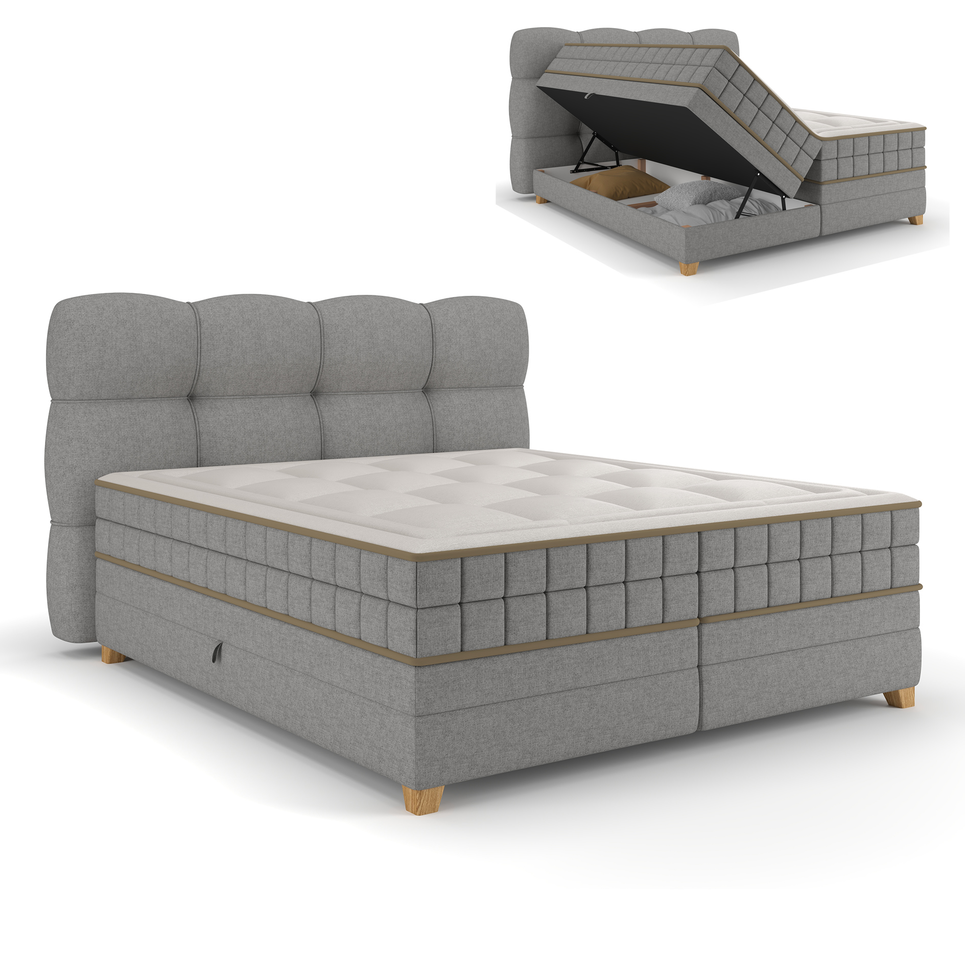 Boxspringbett - hellgrau - H2/H3 - Bettkasten - 180x200 cm