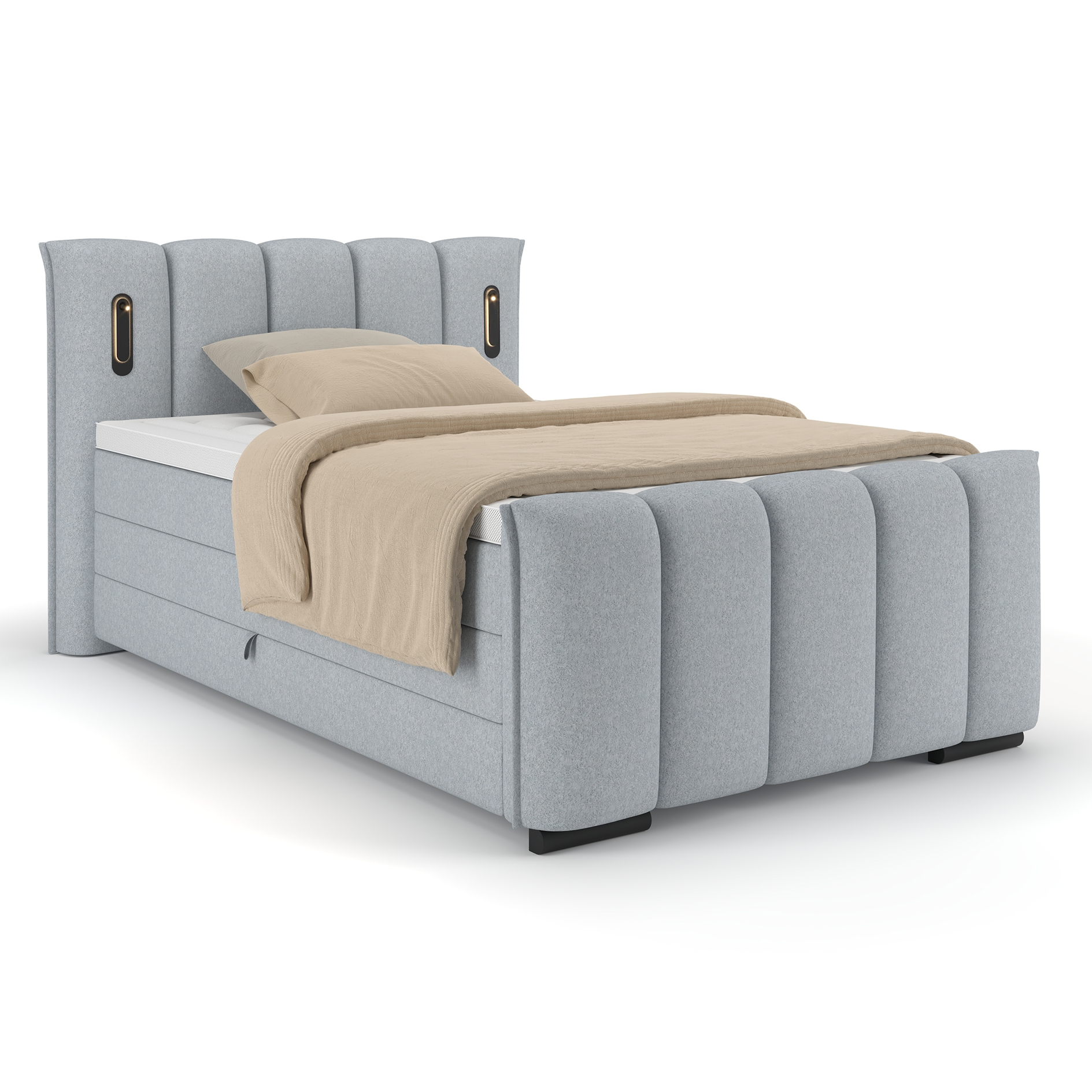 Boxspringbett - hellgrau - H2/H3 - inklusive Topper - 140x200 cm