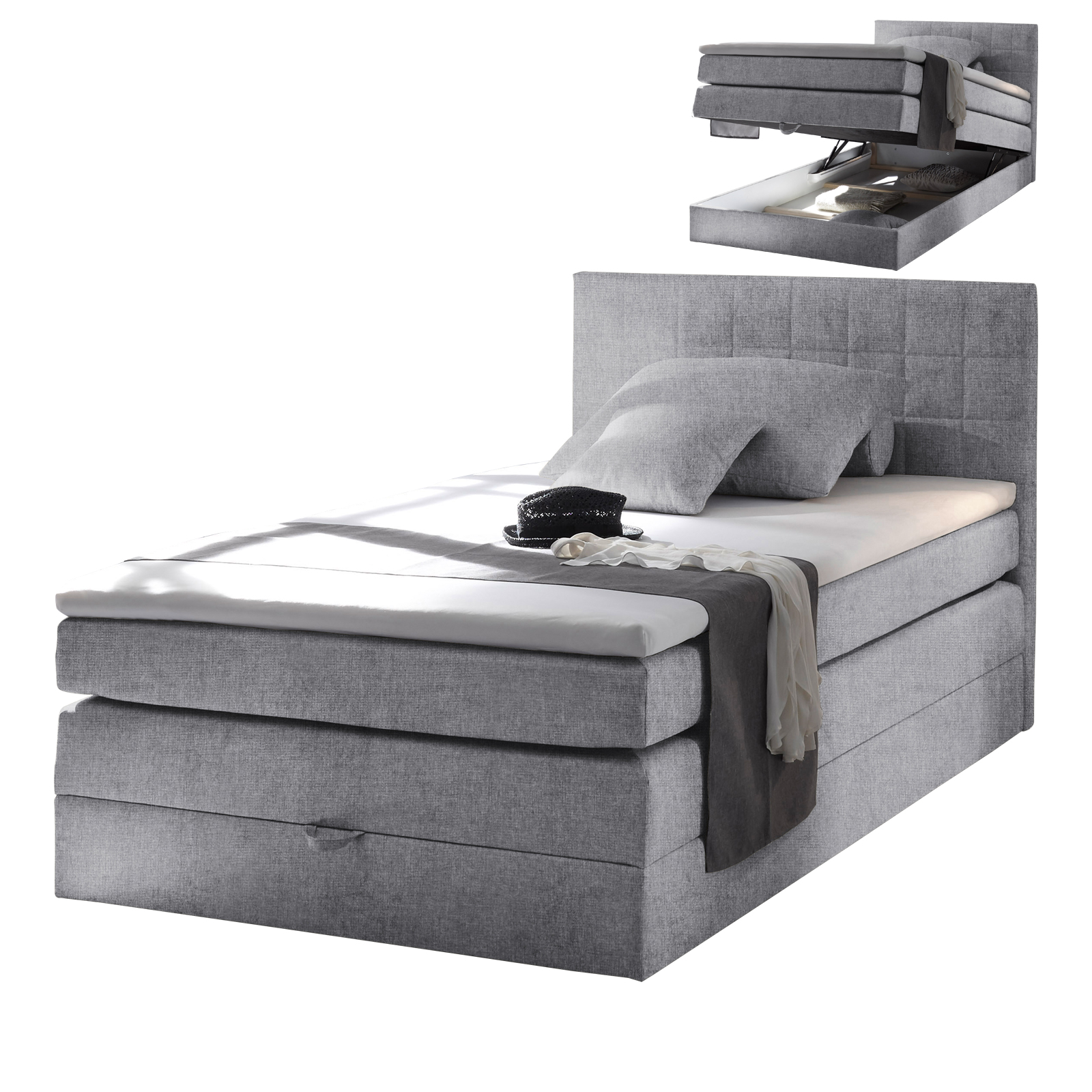 Boxspringbett - hellgrau - H2 - Webstoff - 140x200 cm