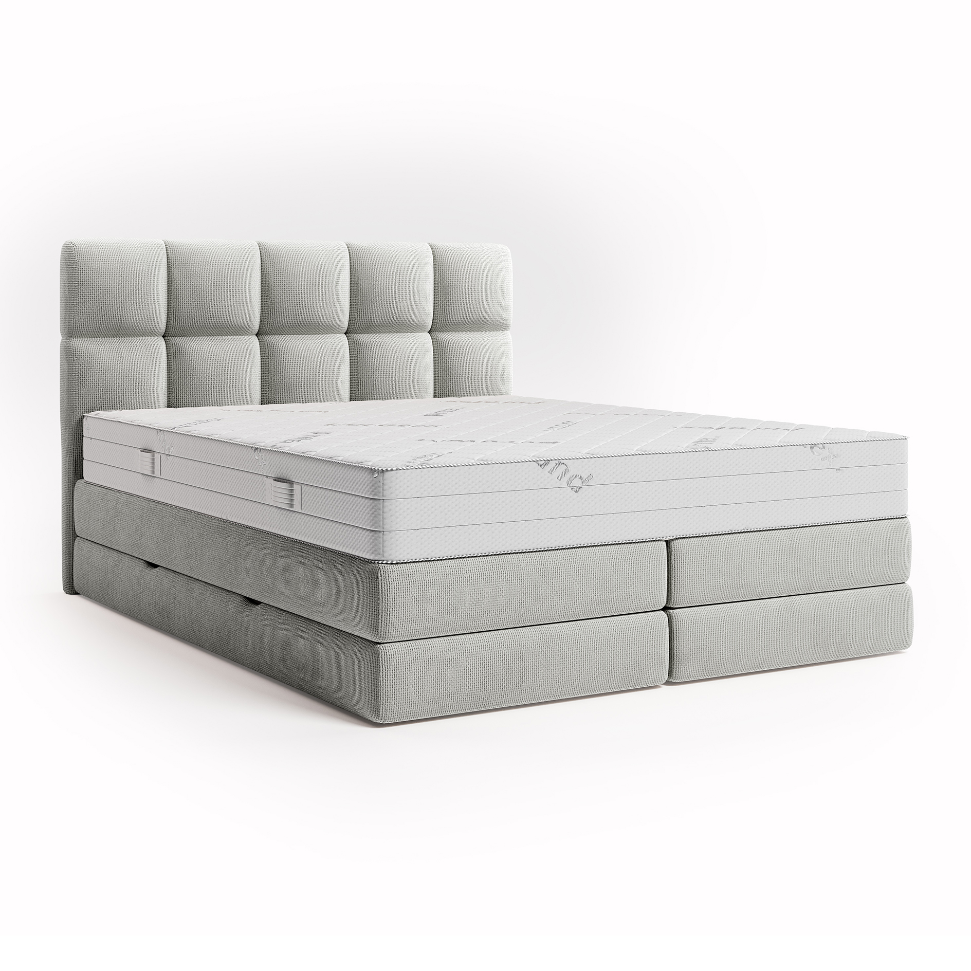 Boxspringbett - hellgrau - H3 - mit Bettkasten - 160x200 cm