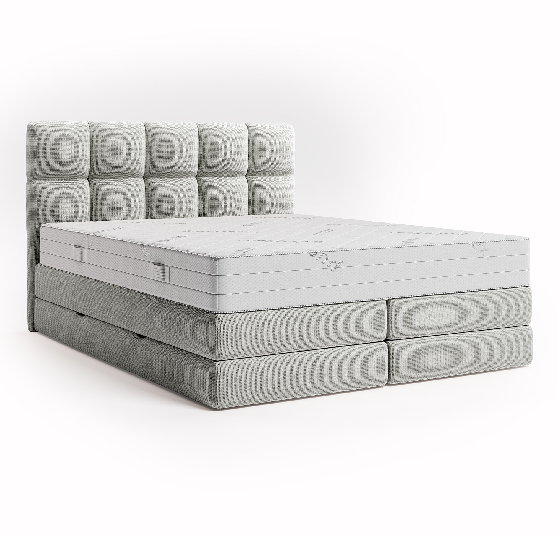 Boxspringbett - hellgrau - H3 - mit Bettkasten - 180x200 cm