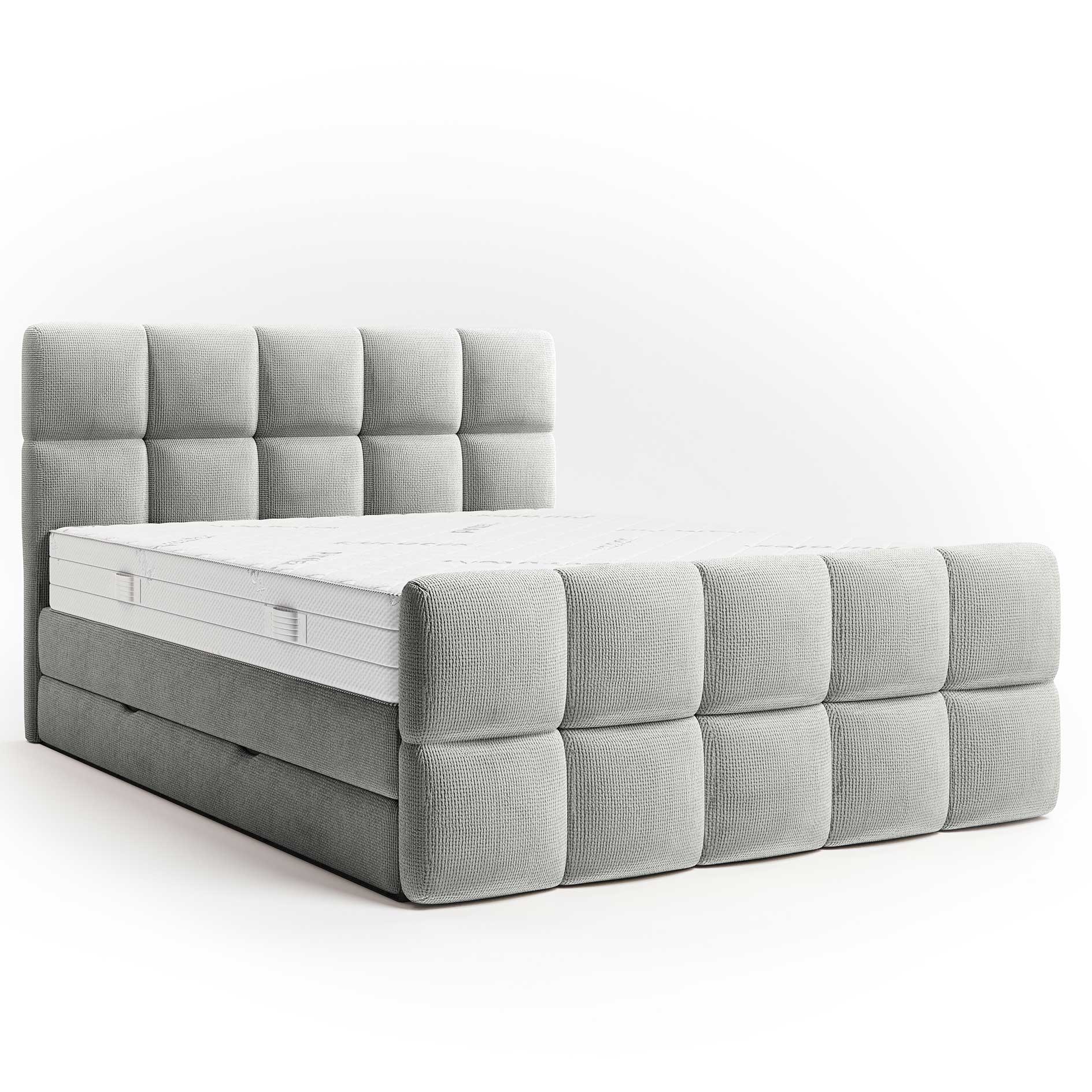Boxspringbett - hellgrau - H3 - Staukasten - 160x200 cm
