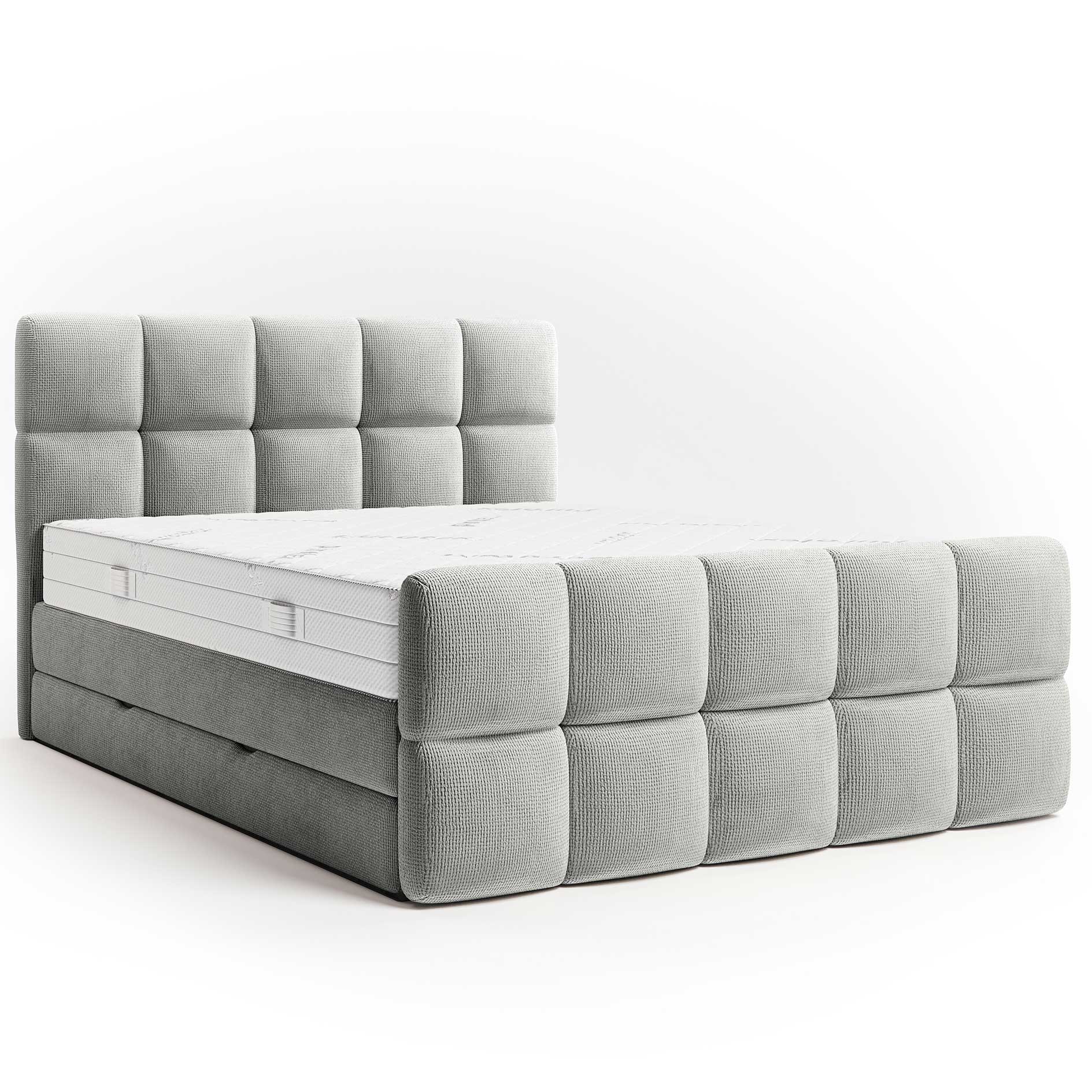 Boxspringbett - hellgrau - H3 - Staukasten - 180x200 cm