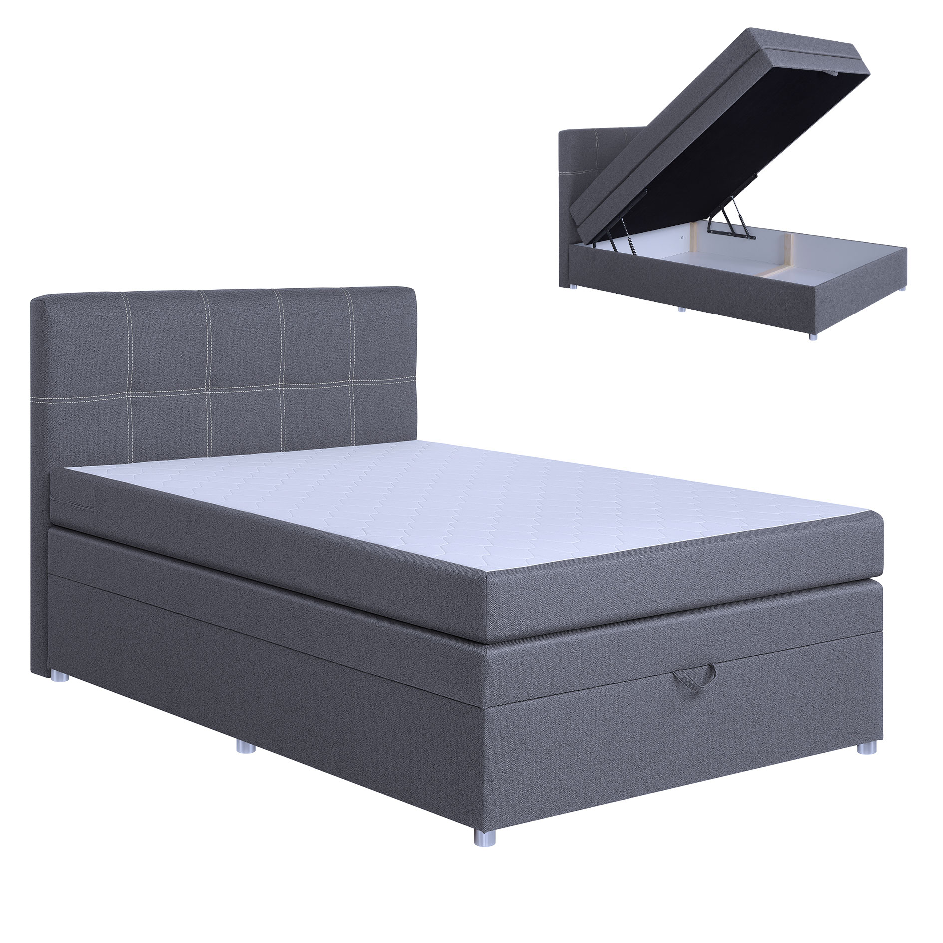 Boxspringbett - hellgrau - mit Bettkasten - H3 - 140x200 cm
